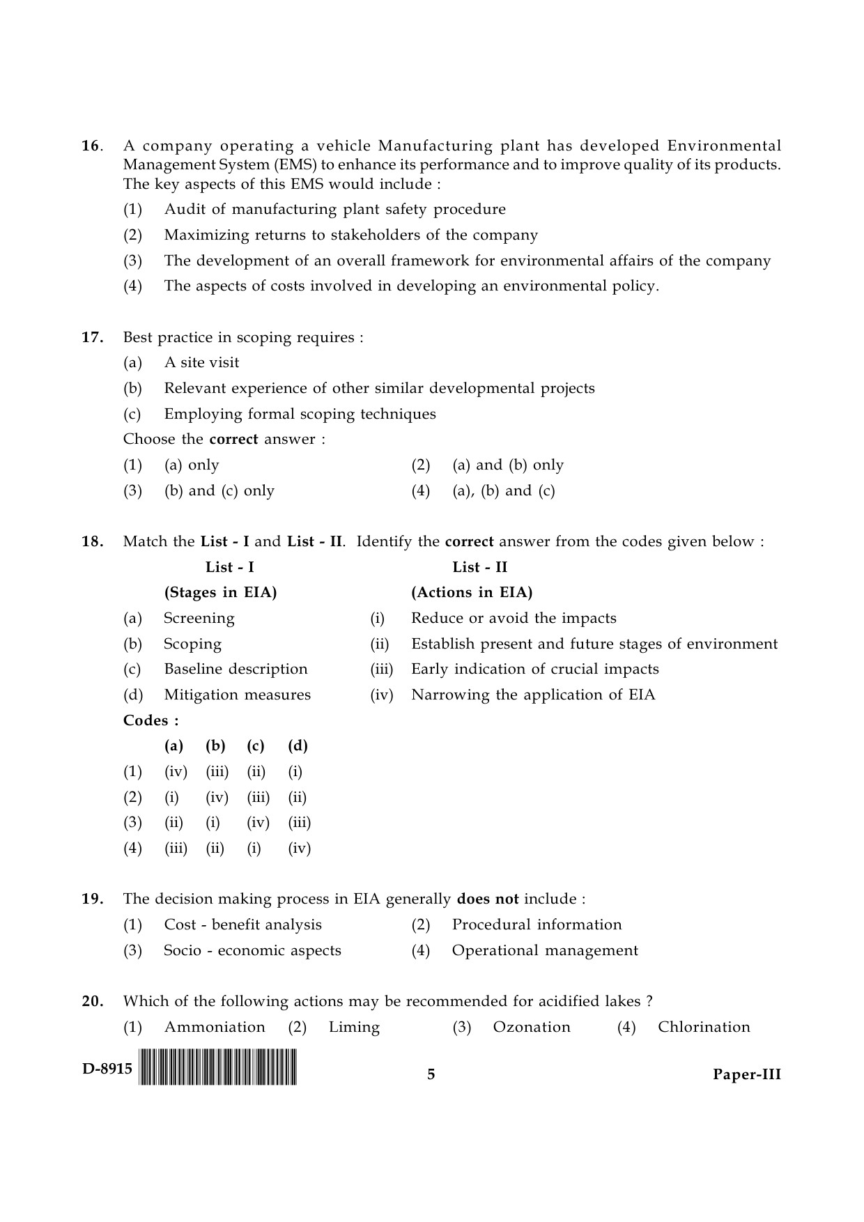 UGC NET Environmental Science Question Paper III December 2015 5