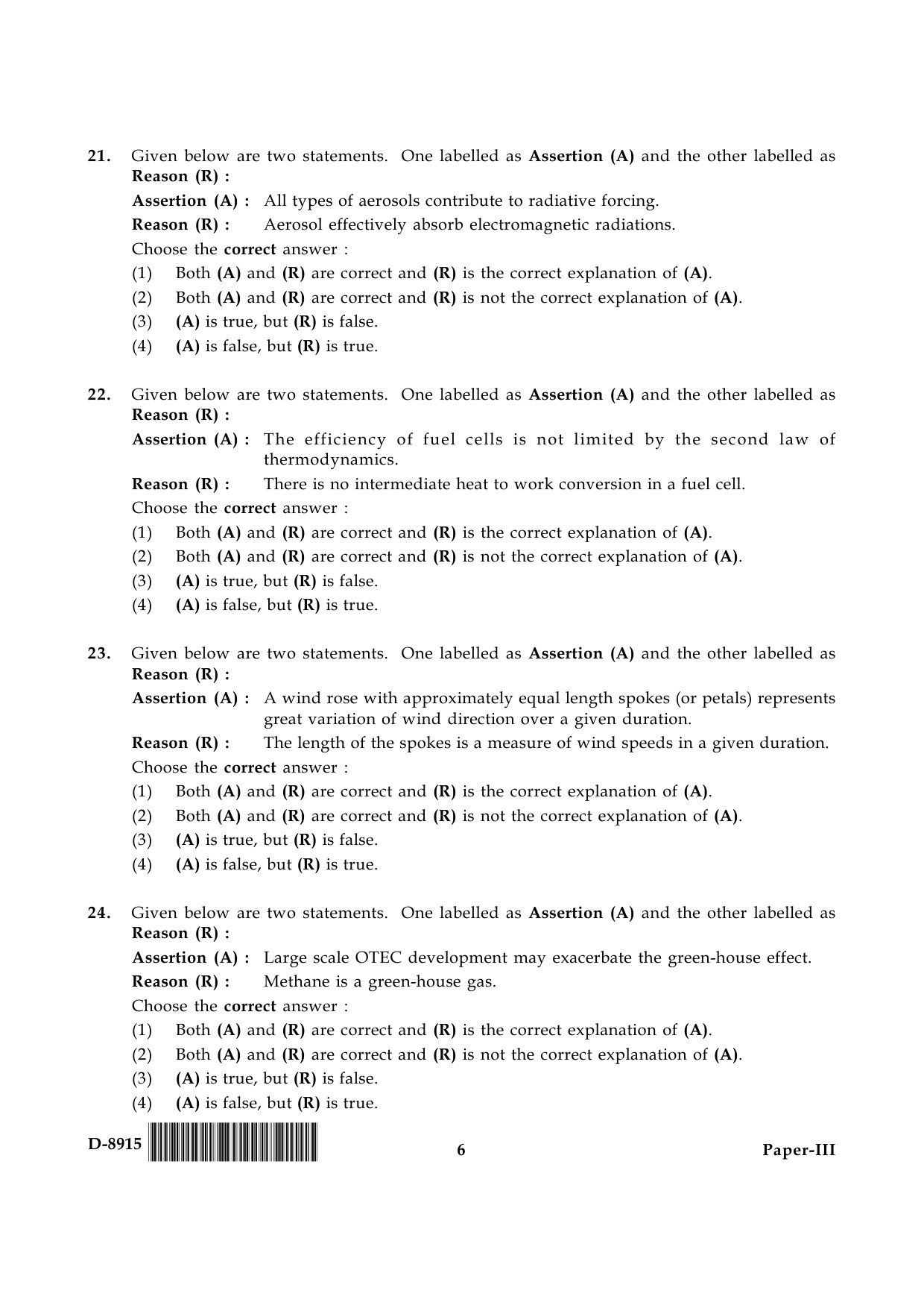 UGC NET Environmental Science Question Paper III December 2015 6