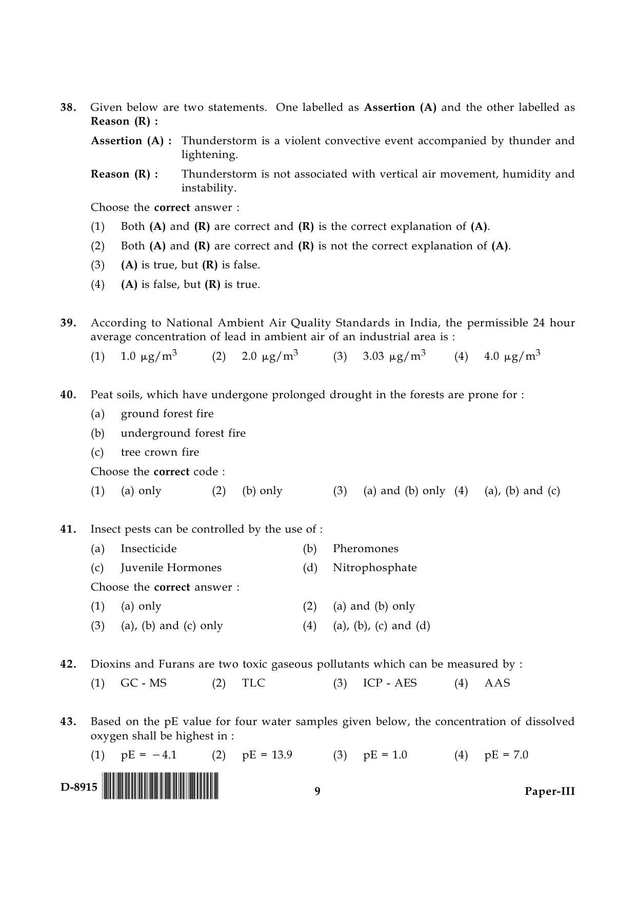 UGC NET Environmental Science Question Paper III December 2015 9