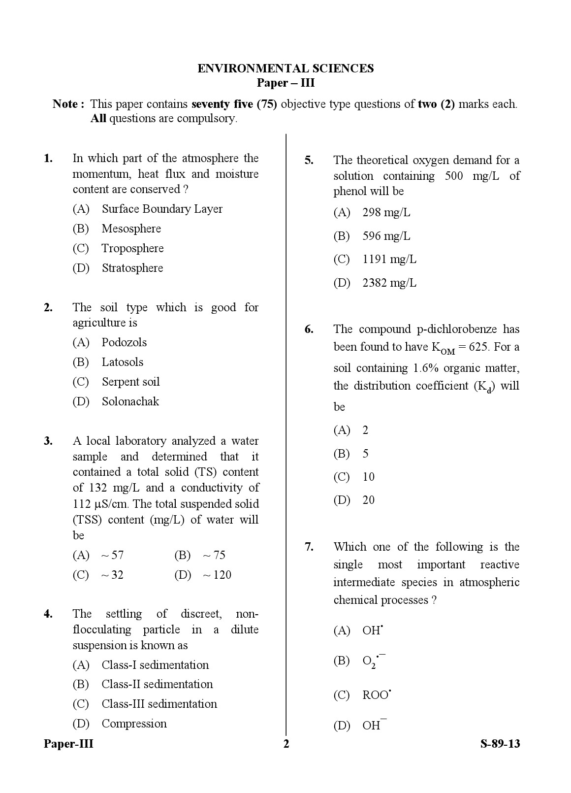 UGC NET Environmental Science Question Paper III Exam September 2013 2