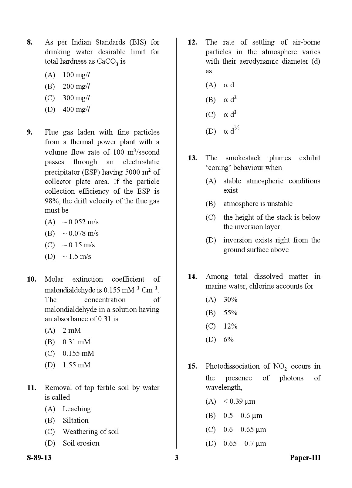 UGC NET Environmental Science Question Paper III Exam September 2013 3