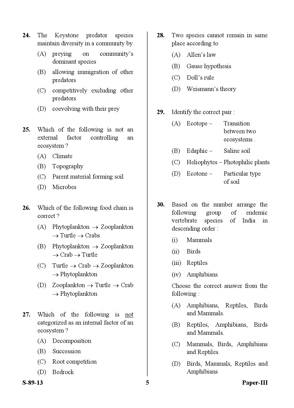 UGC NET Environmental Science Question Paper III Exam September 2013 5