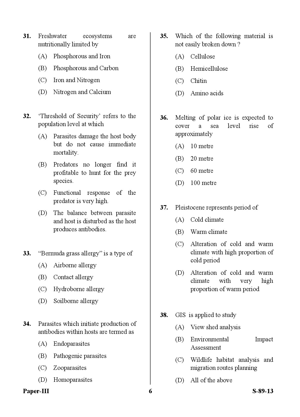 UGC NET Environmental Science Question Paper III Exam September 2013 6