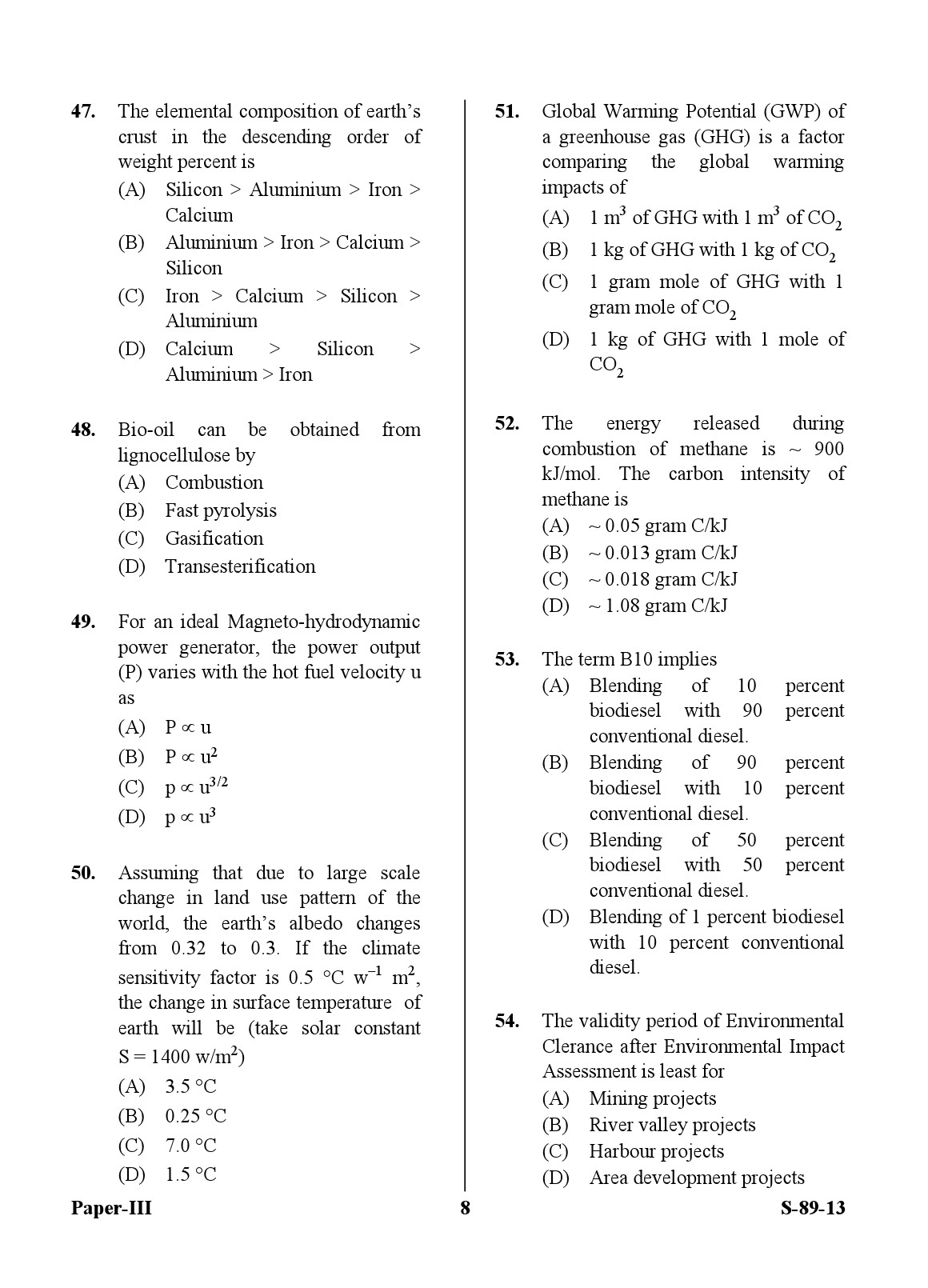 UGC NET Environmental Science Question Paper III Exam September 2013 8