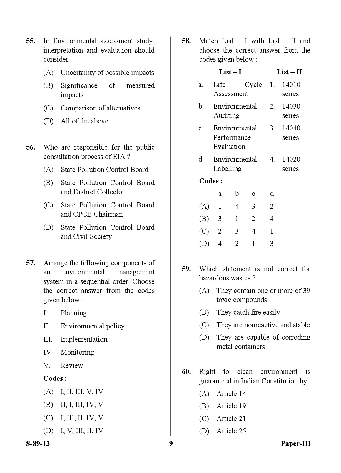 UGC NET Environmental Science Question Paper III Exam September 2013 9