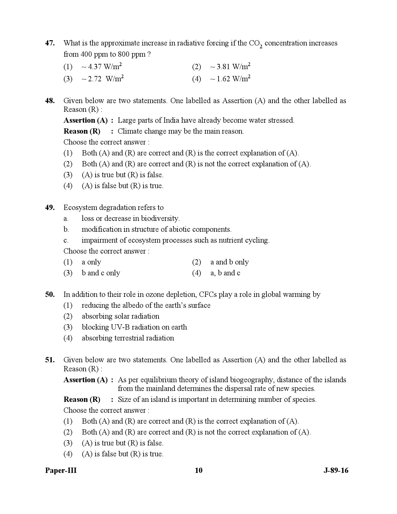 UGC NET Environmental Science Question Paper III July 2016 10