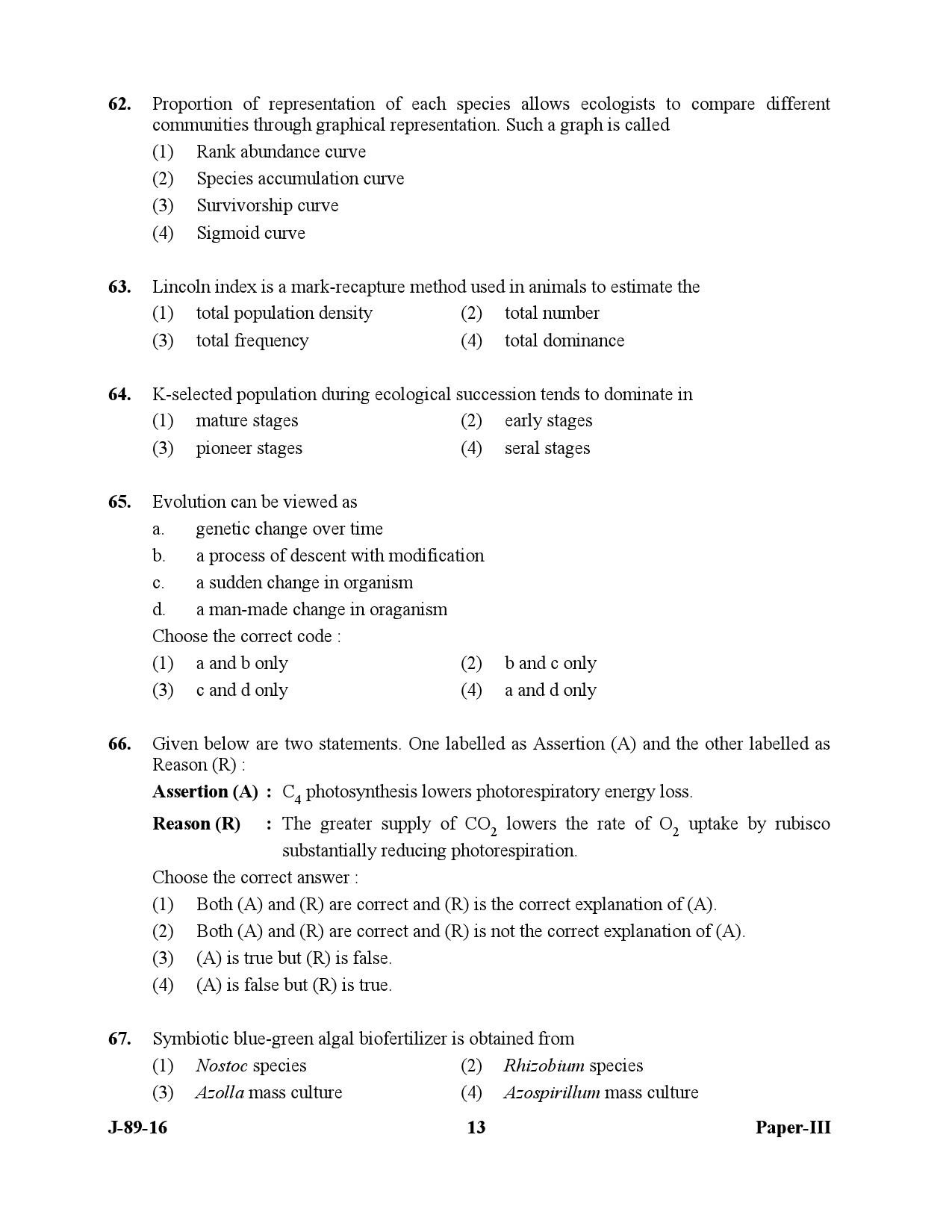 UGC NET Environmental Science Question Paper III July 2016 13