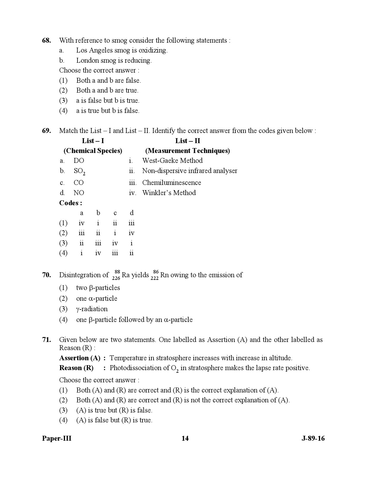 UGC NET Environmental Science Question Paper III July 2016 14