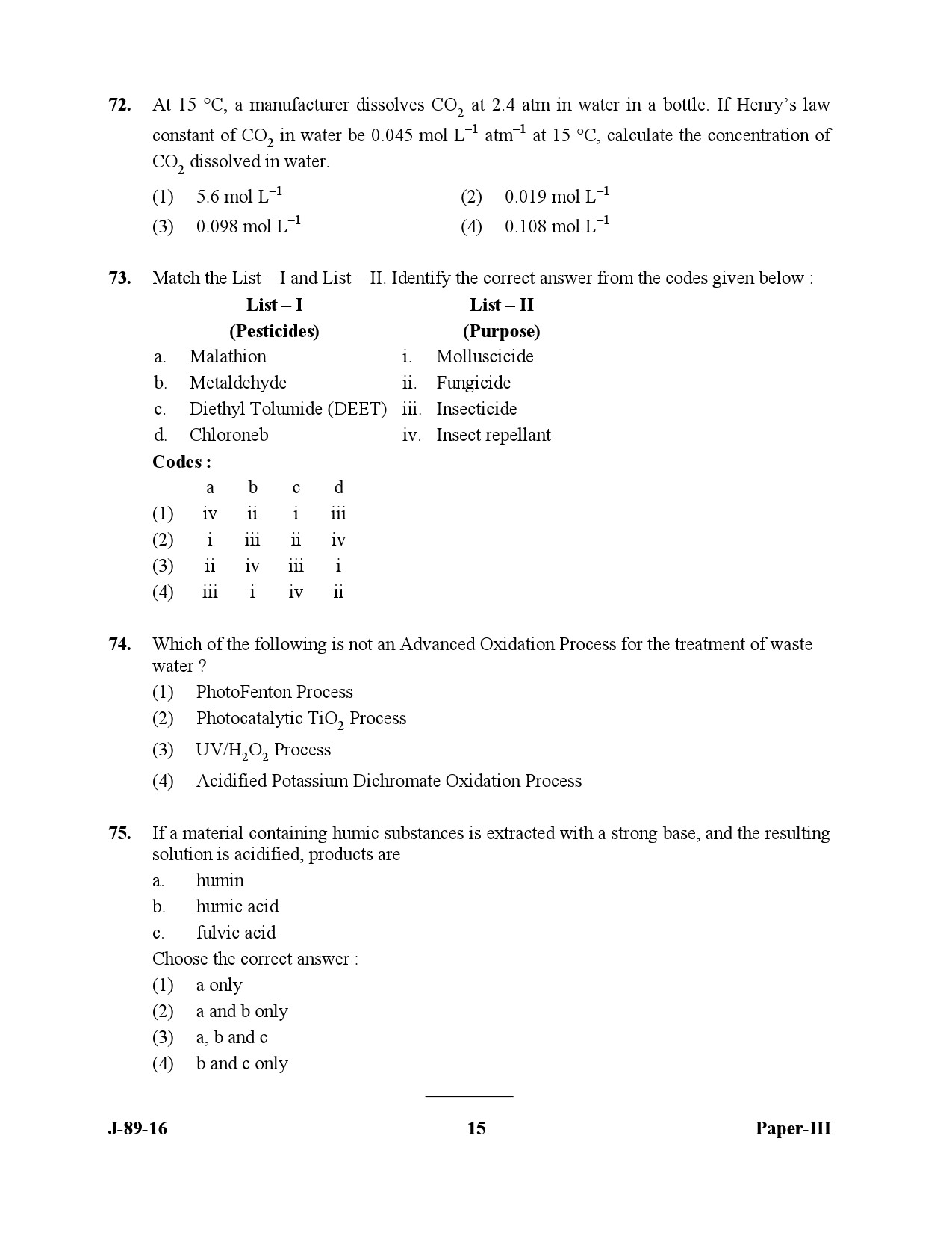 UGC NET Environmental Science Question Paper III July 2016 15