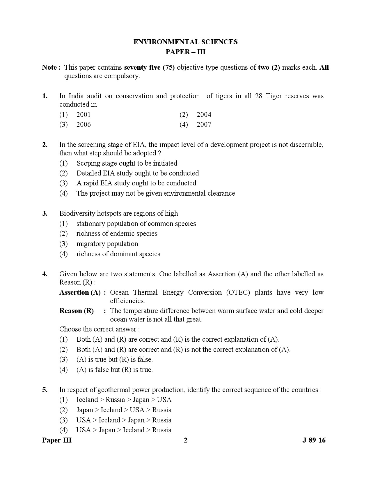 UGC NET Environmental Science Question Paper III July 2016 2