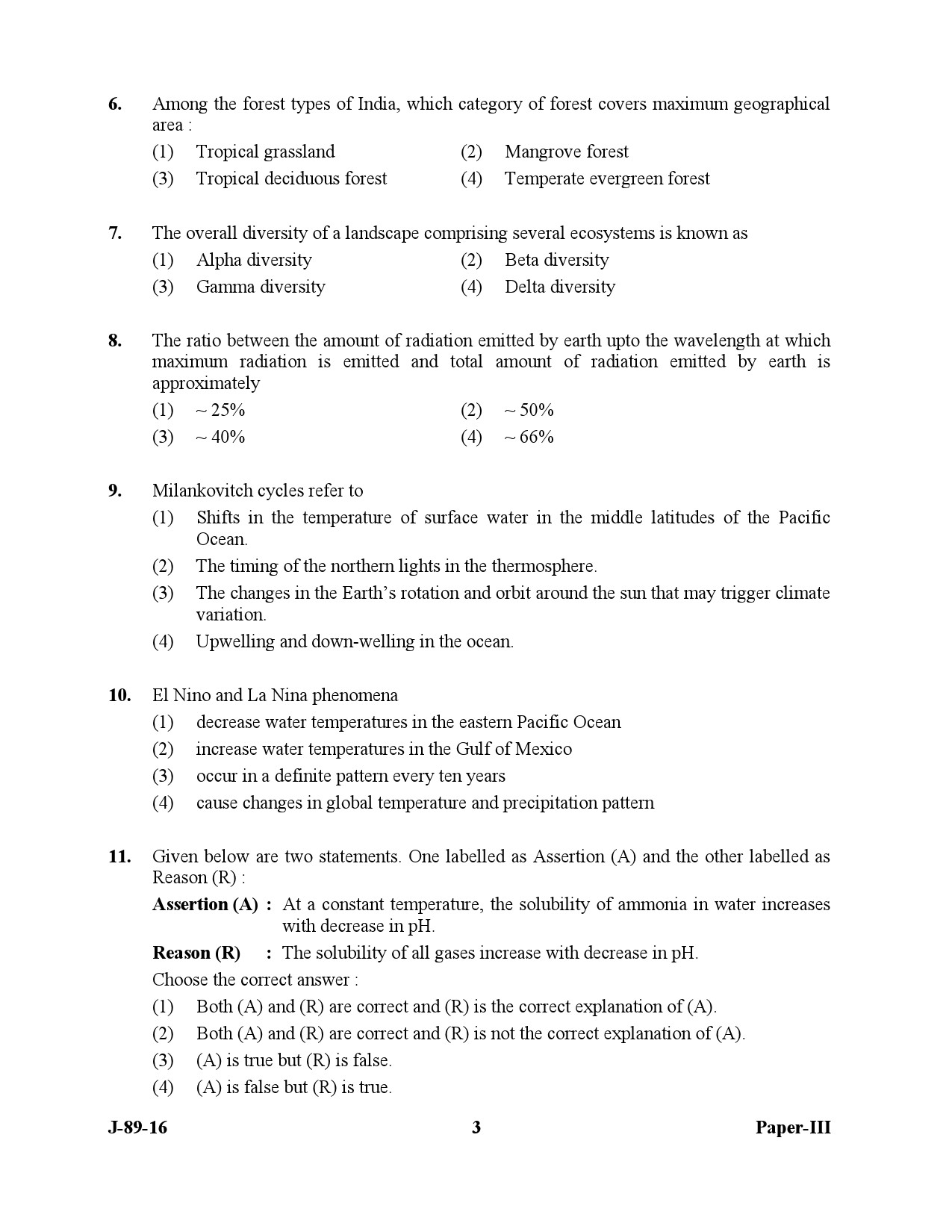 UGC NET Environmental Science Question Paper III July 2016 3