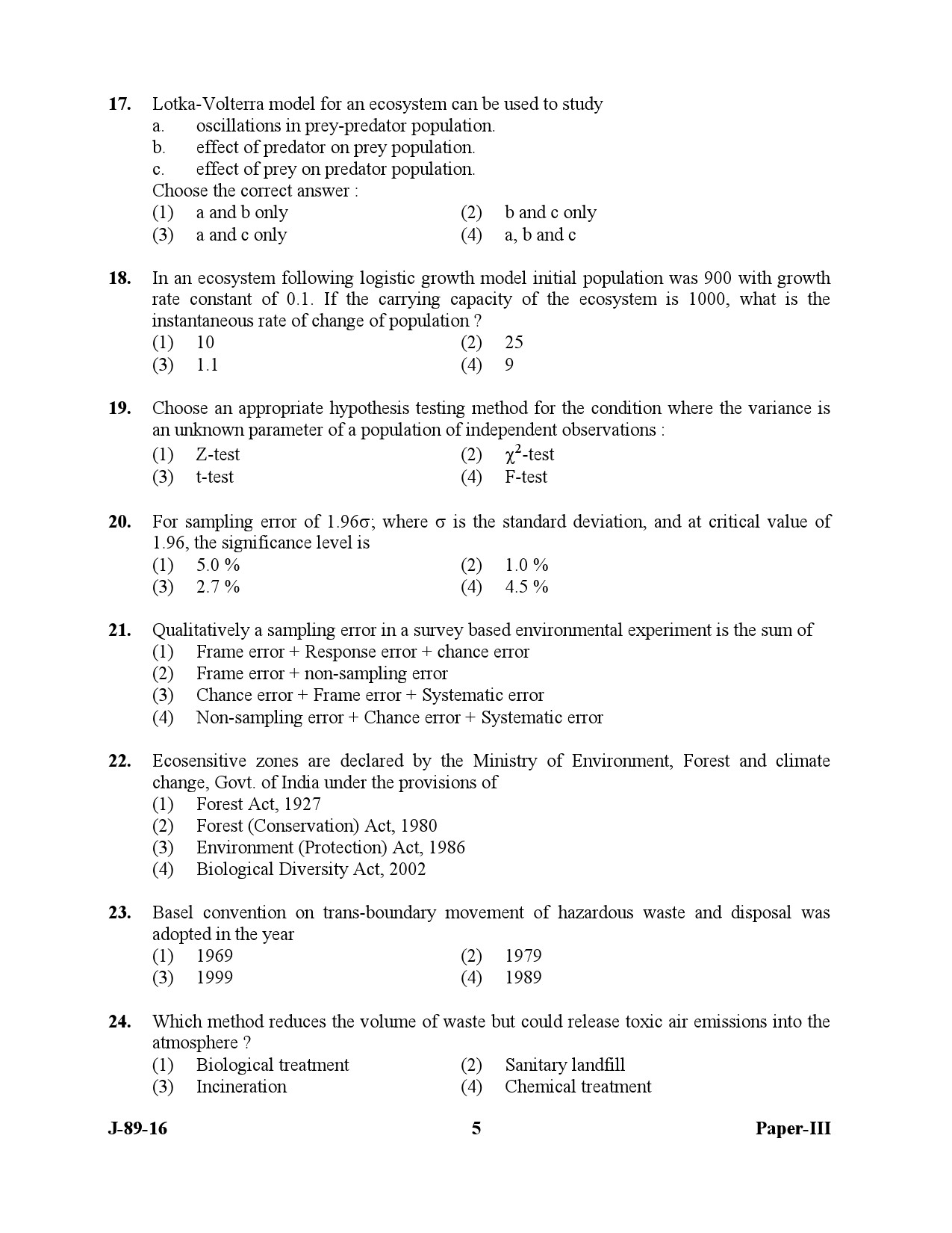 UGC NET Environmental Science Question Paper III July 2016 5