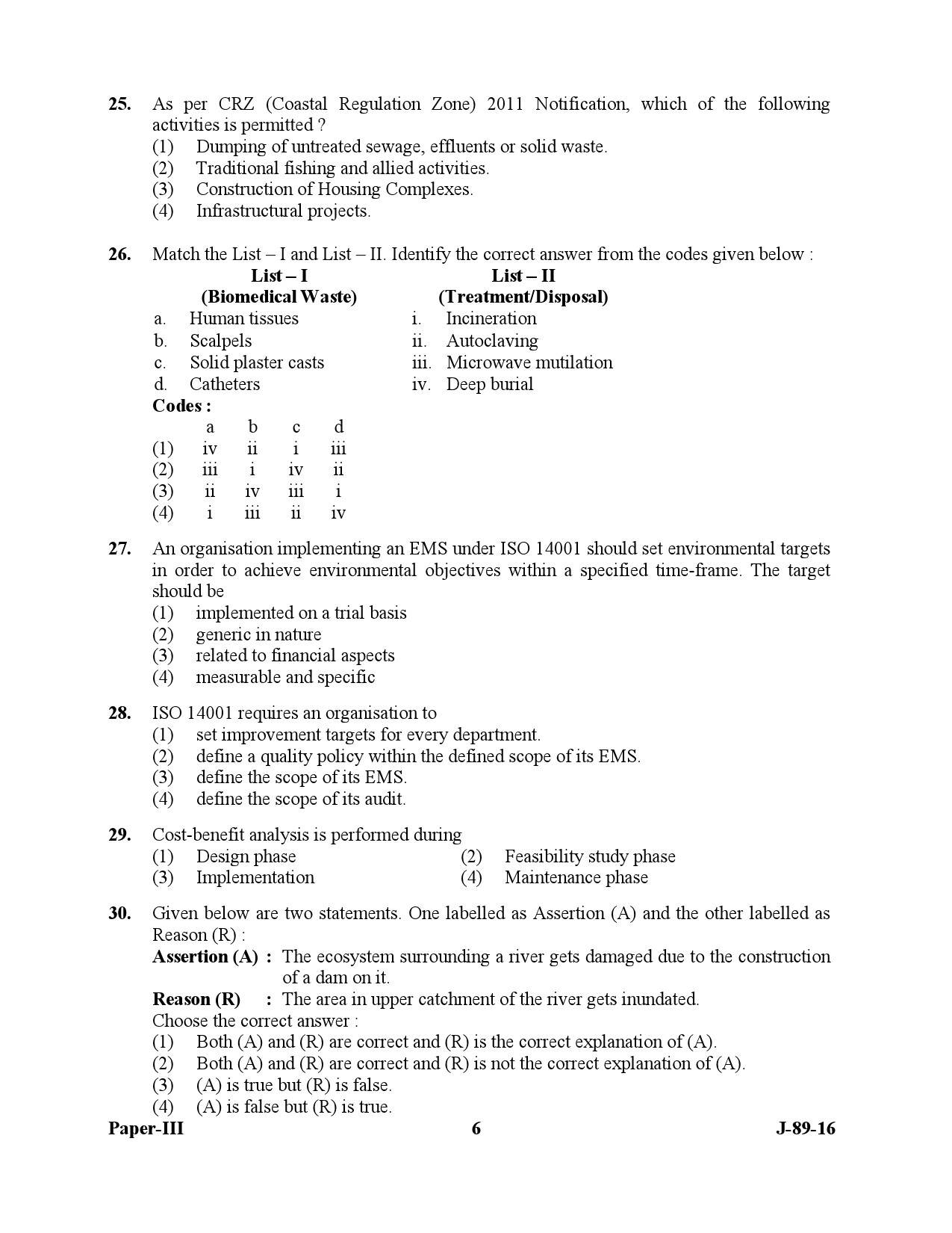 UGC NET Environmental Science Question Paper III July 2016 6