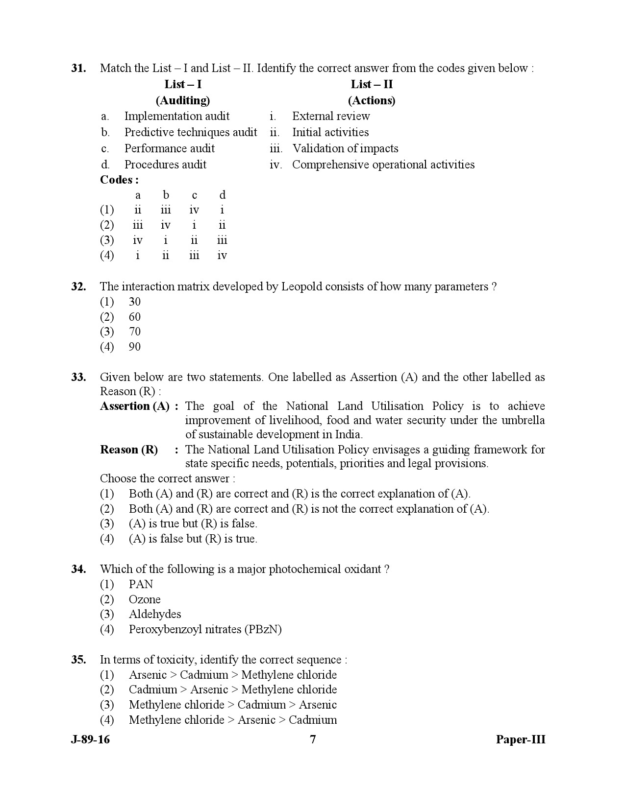 UGC NET Environmental Science Question Paper III July 2016 7