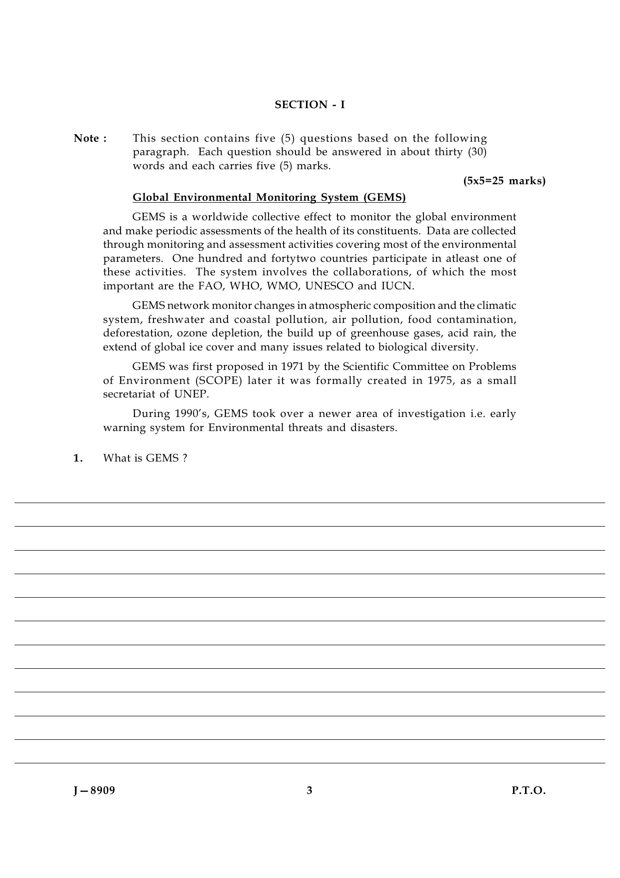 UGC NET Environmental Science Question Paper III June 2009 3