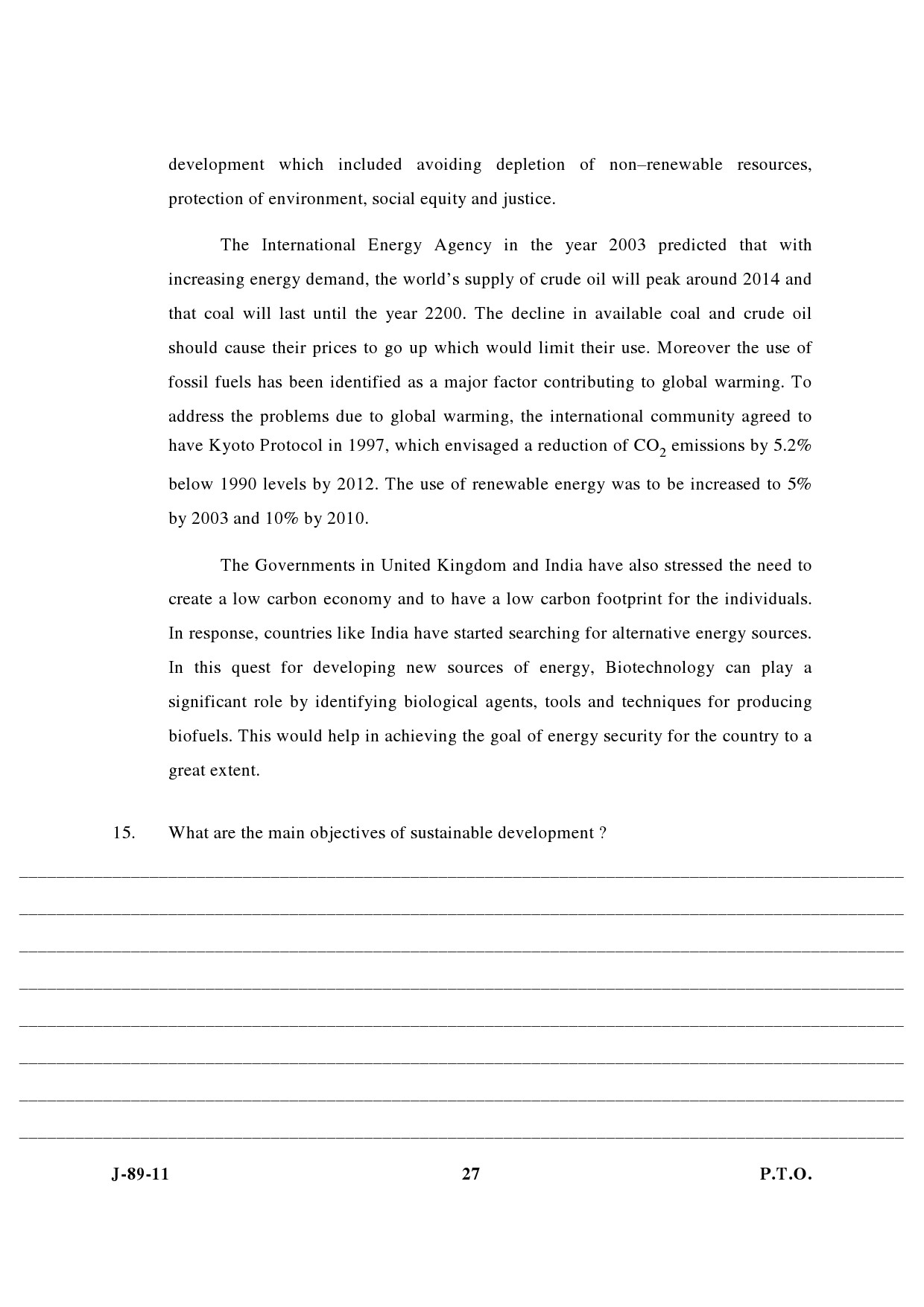 UGC NET Environmental Science Question Paper III June 2011 13