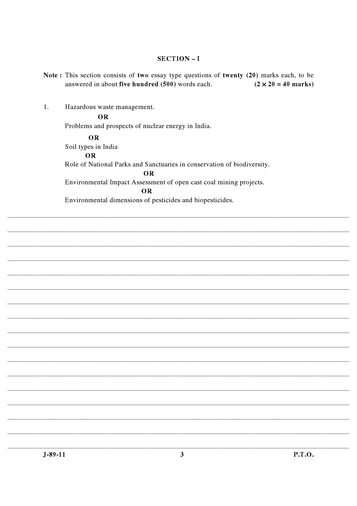 UGC NET Environmental Science Question Paper III June 2011 3