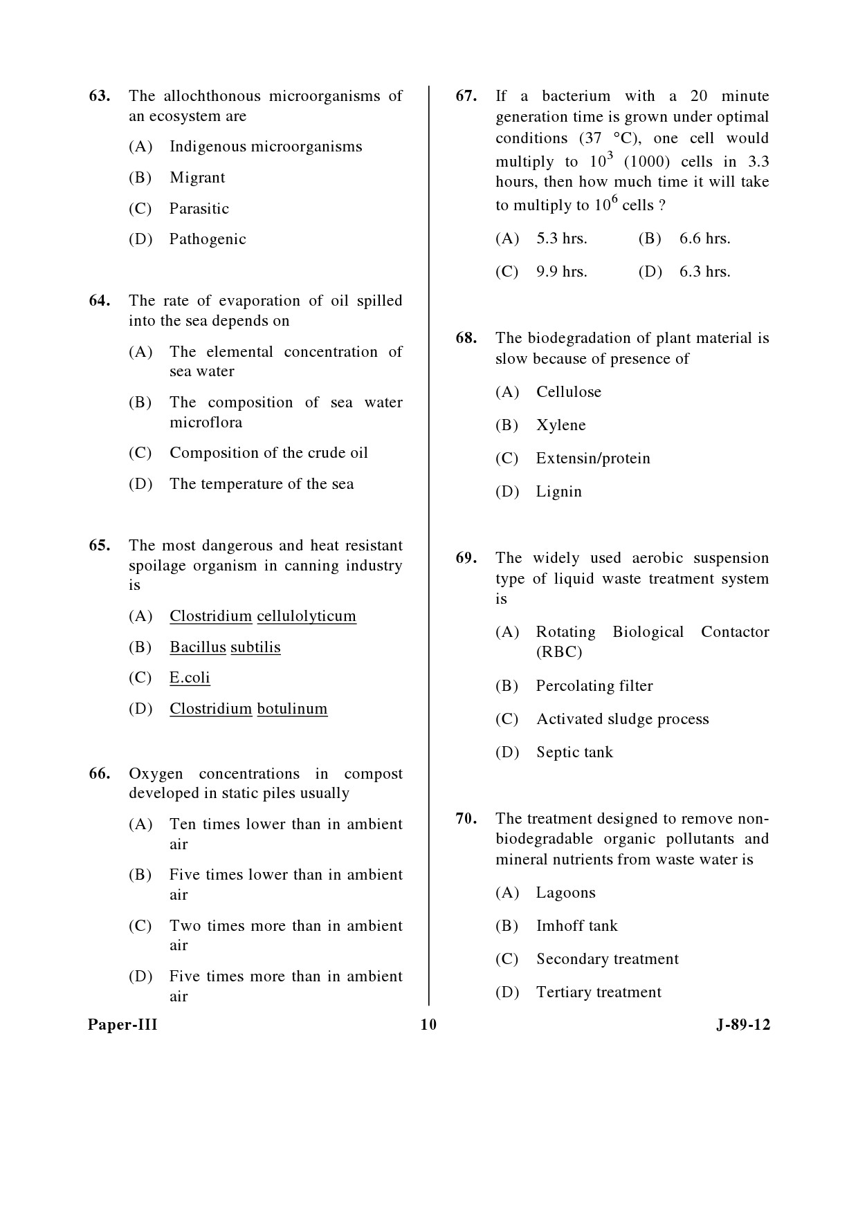 UGC NET Environmental Science Question Paper III June 2012 10