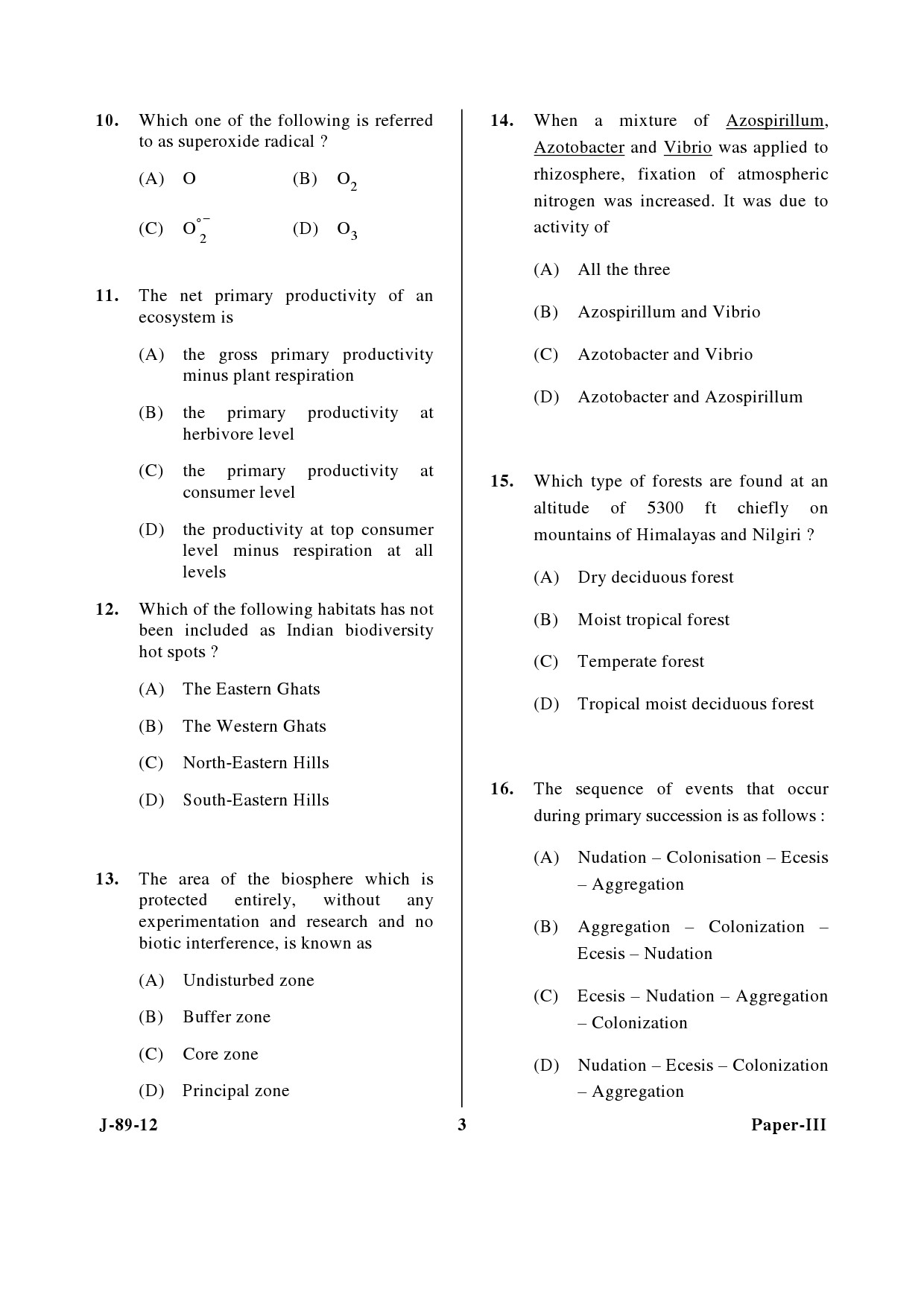 UGC NET Environmental Science Question Paper III June 2012 3