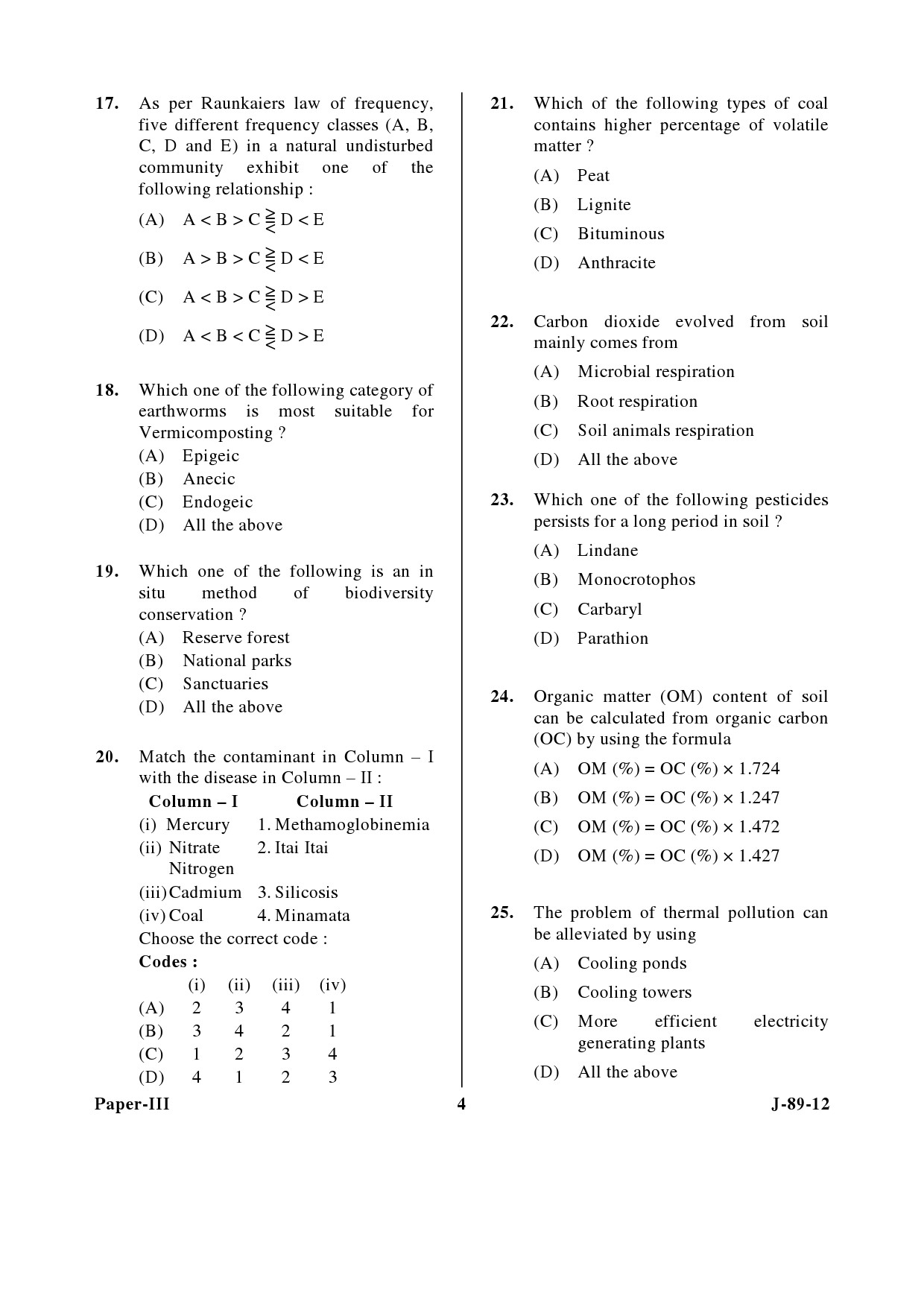 UGC NET Environmental Science Question Paper III June 2012 4