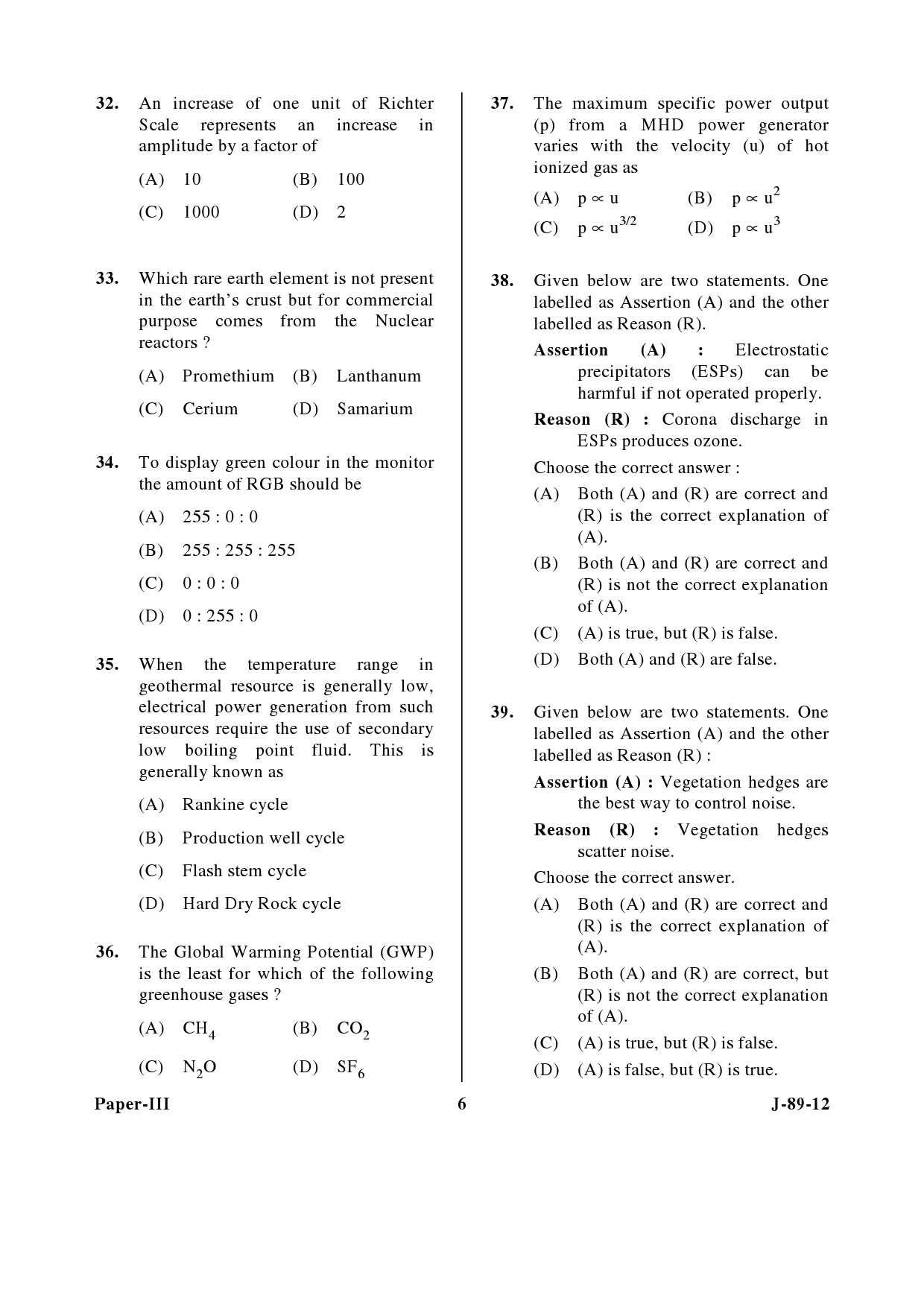 UGC NET Environmental Science Question Paper III June 2012 6