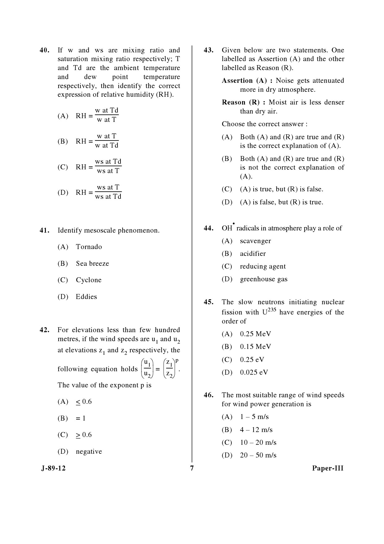 UGC NET Environmental Science Question Paper III June 2012 7