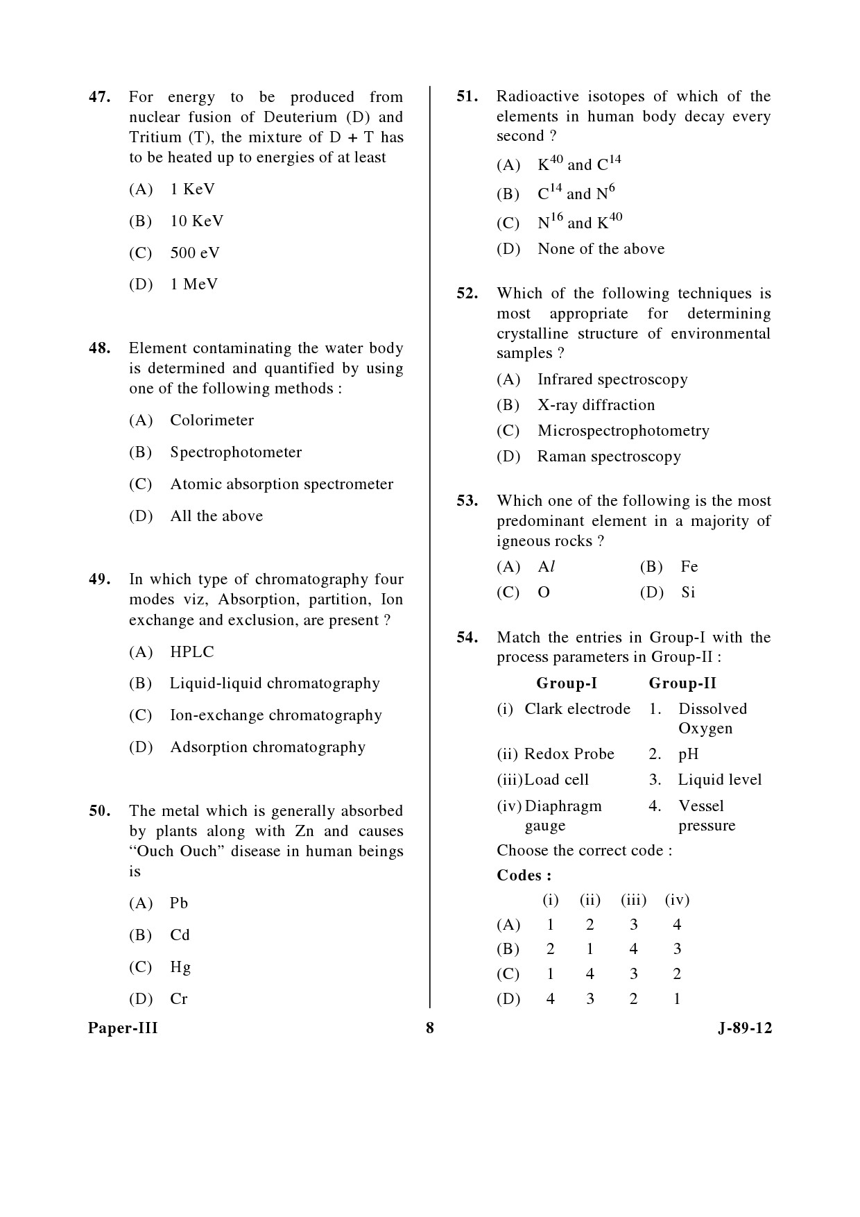 UGC NET Environmental Science Question Paper III June 2012 8