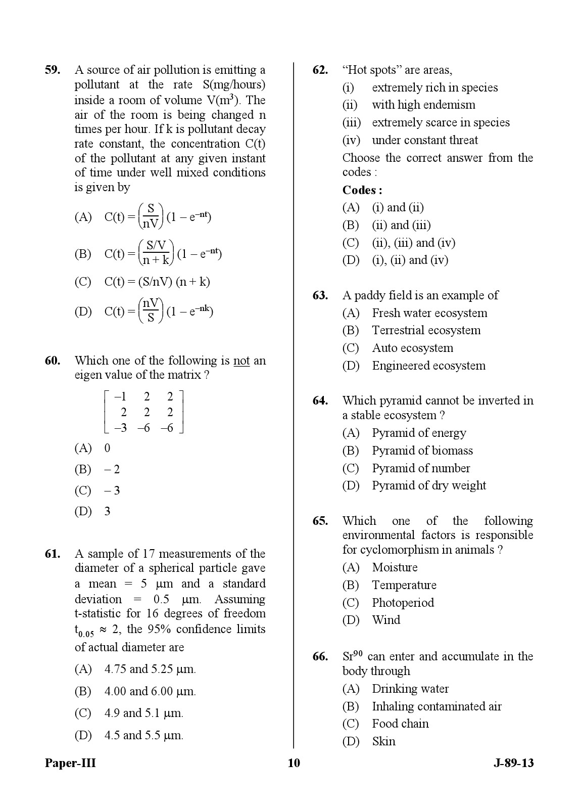 UGC NET Environmental Science Question Paper III June 2013 10