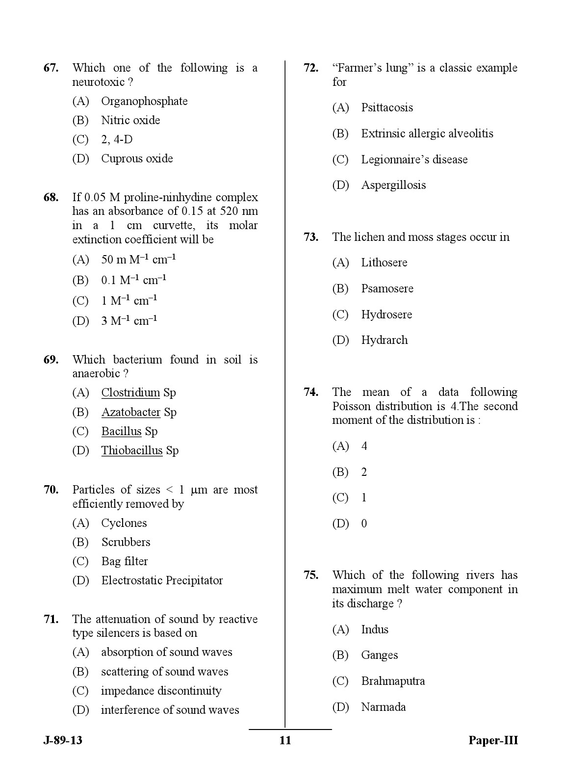 UGC NET Environmental Science Question Paper III June 2013 11