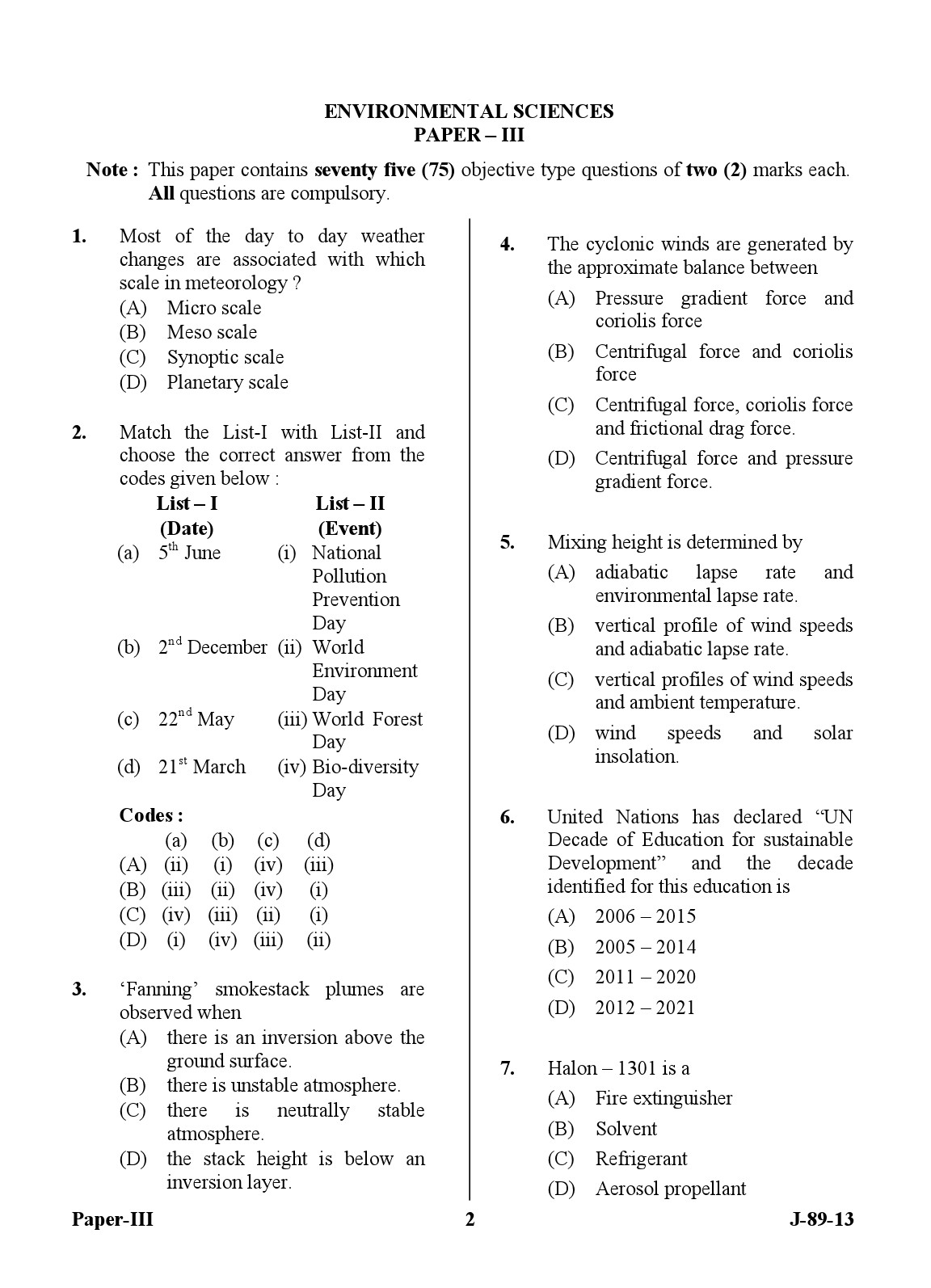 UGC NET Environmental Science Question Paper III June 2013 2