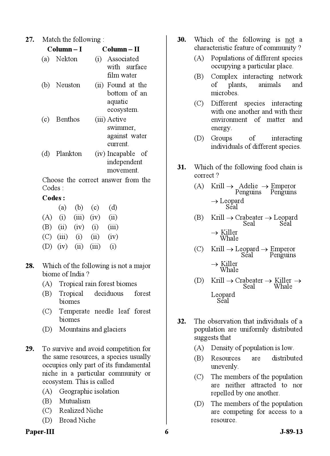 UGC NET Environmental Science Question Paper III June 2013 6