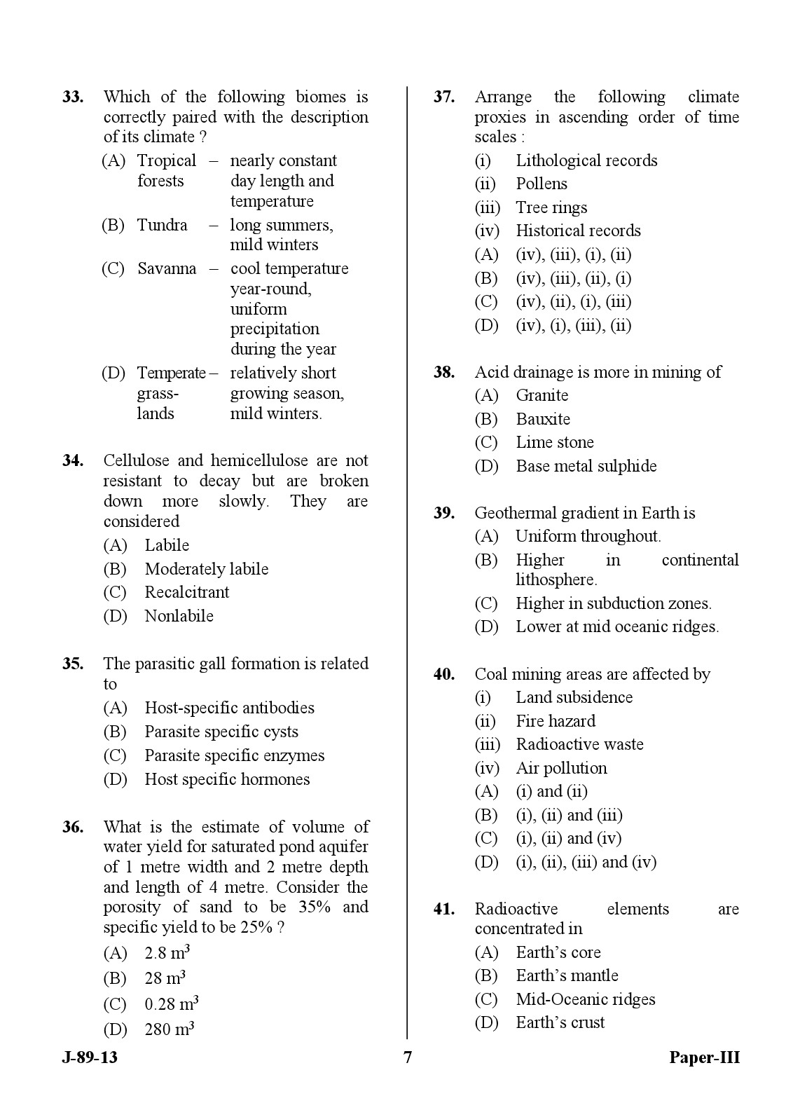 UGC NET Environmental Science Question Paper III June 2013 7