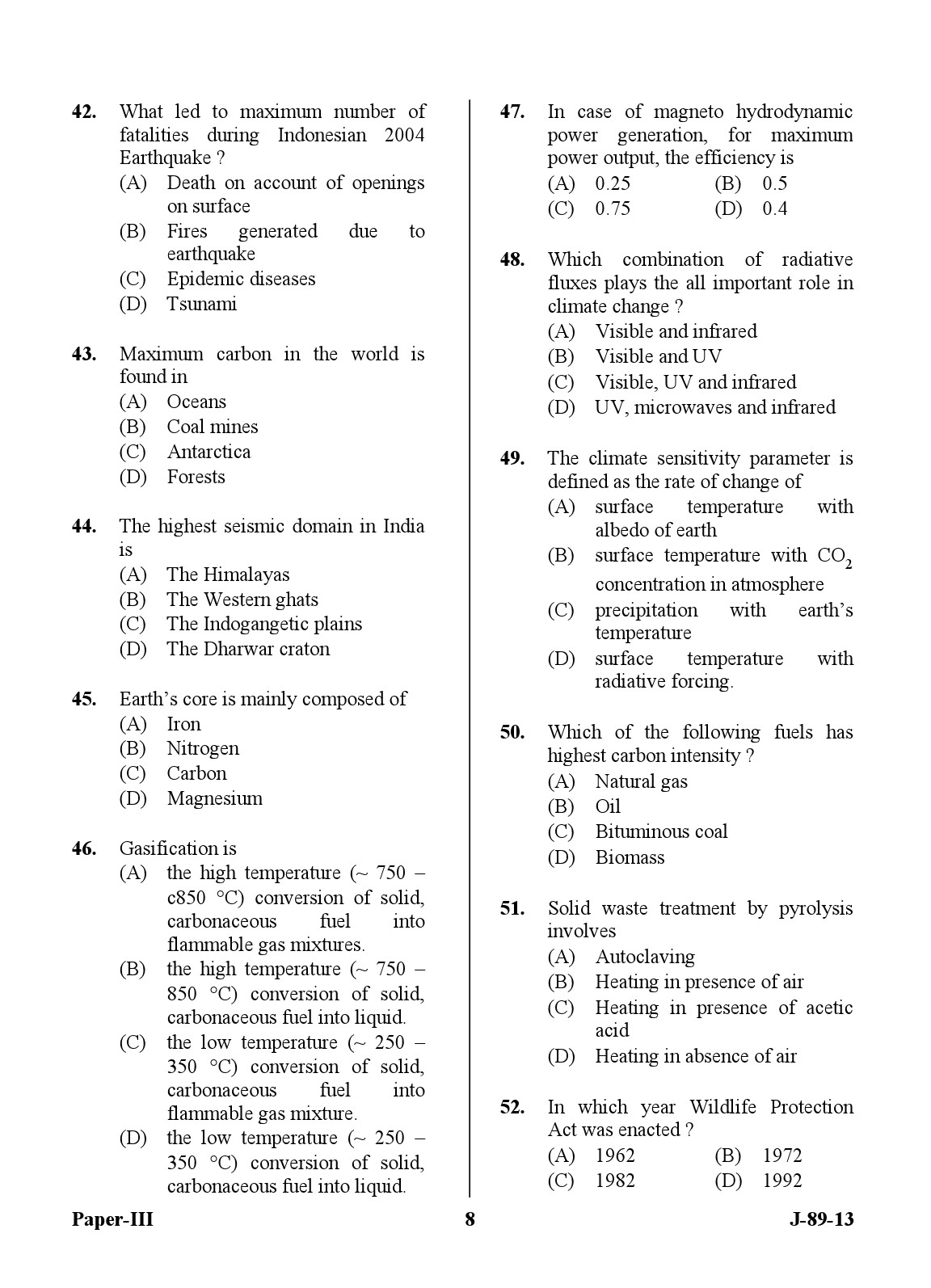 UGC NET Environmental Science Question Paper III June 2013 8