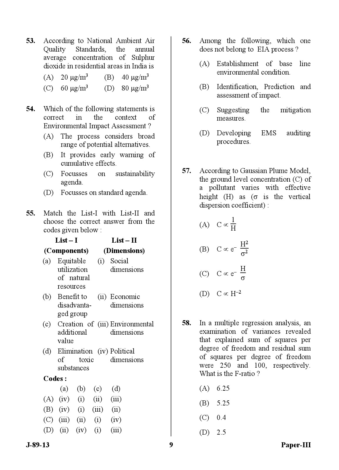 UGC NET Environmental Science Question Paper III June 2013 9