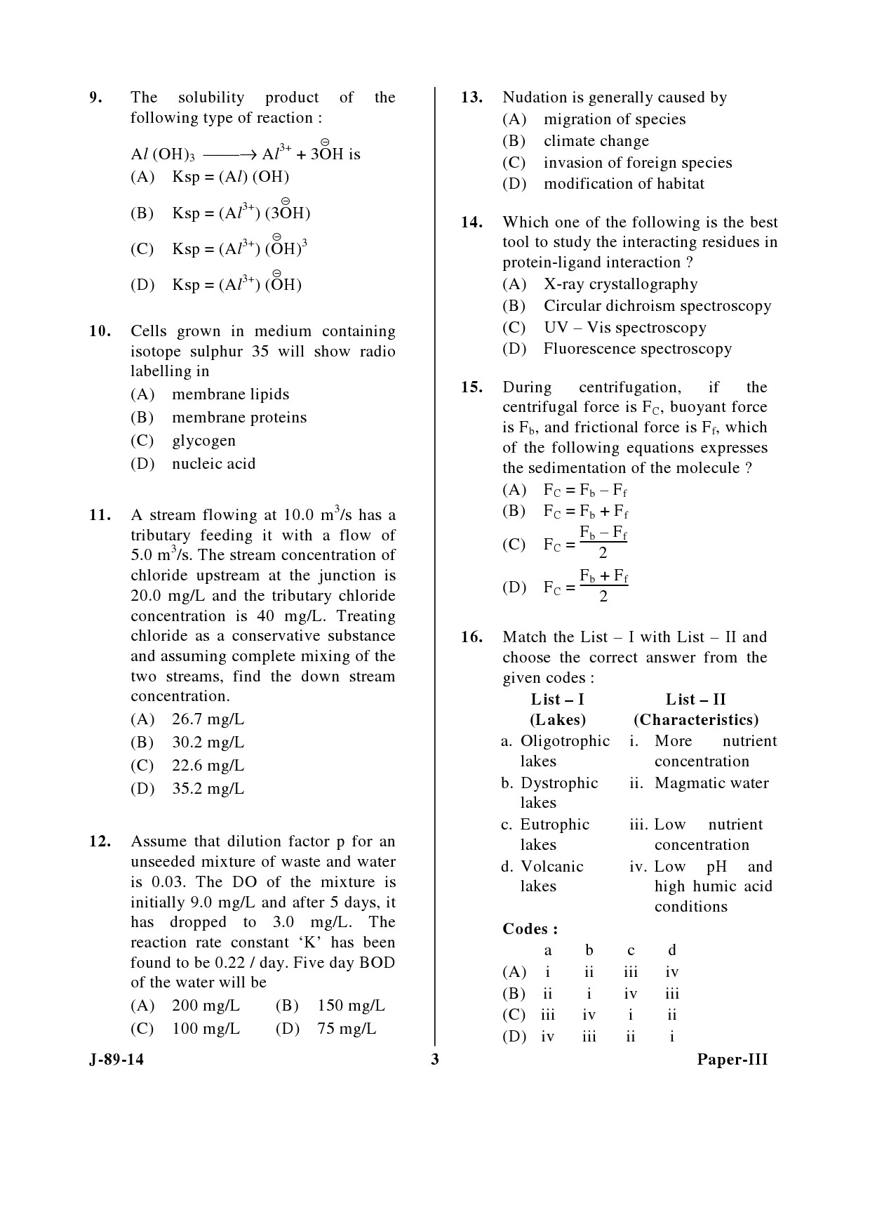 UGC NET Environmental Science Question Paper III June 2014 3