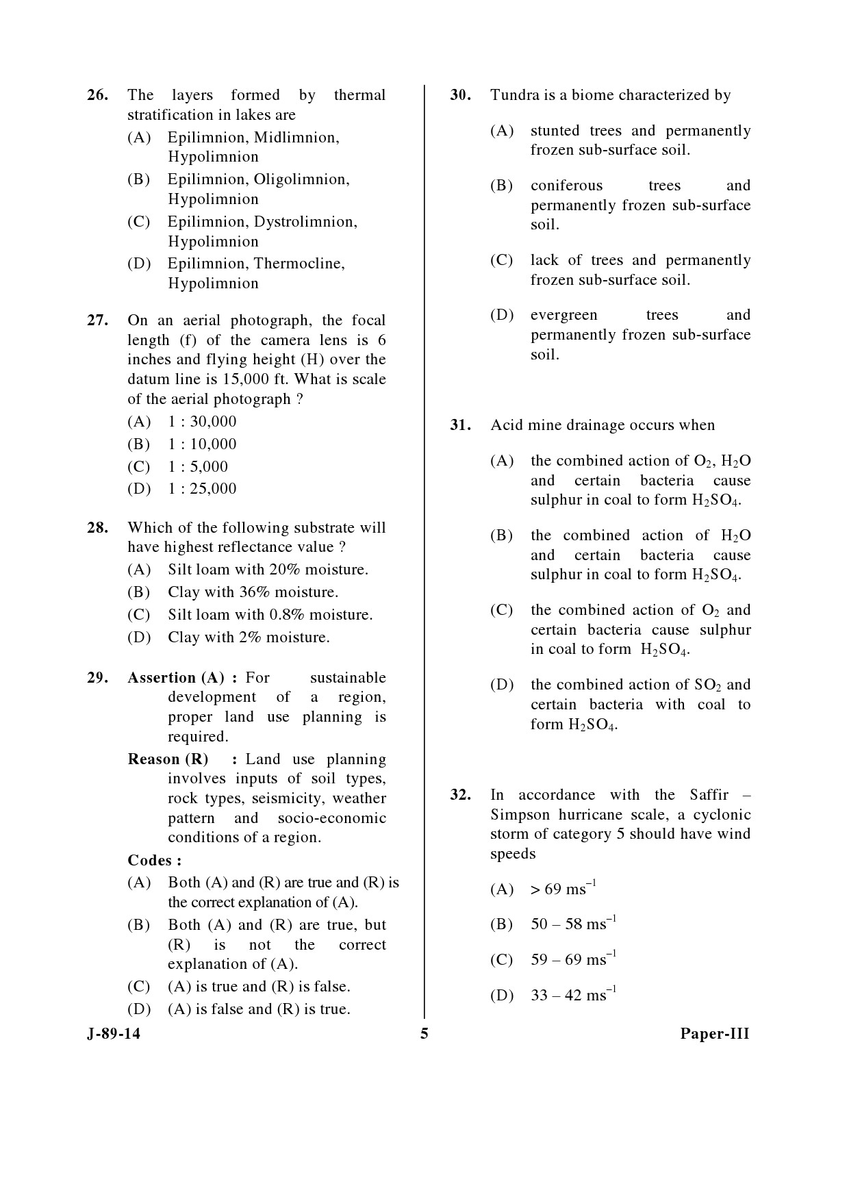 UGC NET Environmental Science Question Paper III June 2014 5