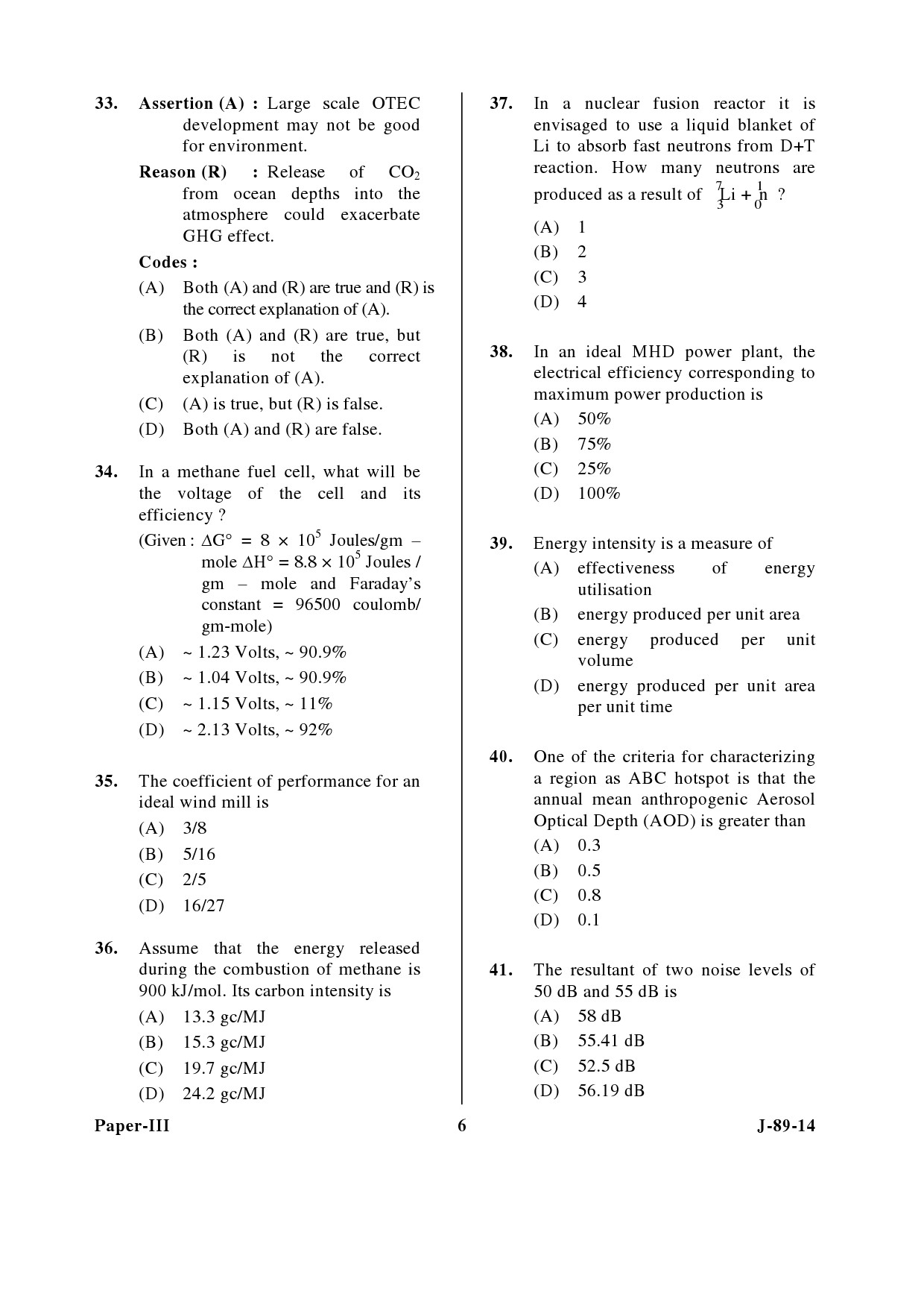 UGC NET Environmental Science Question Paper III June 2014 6