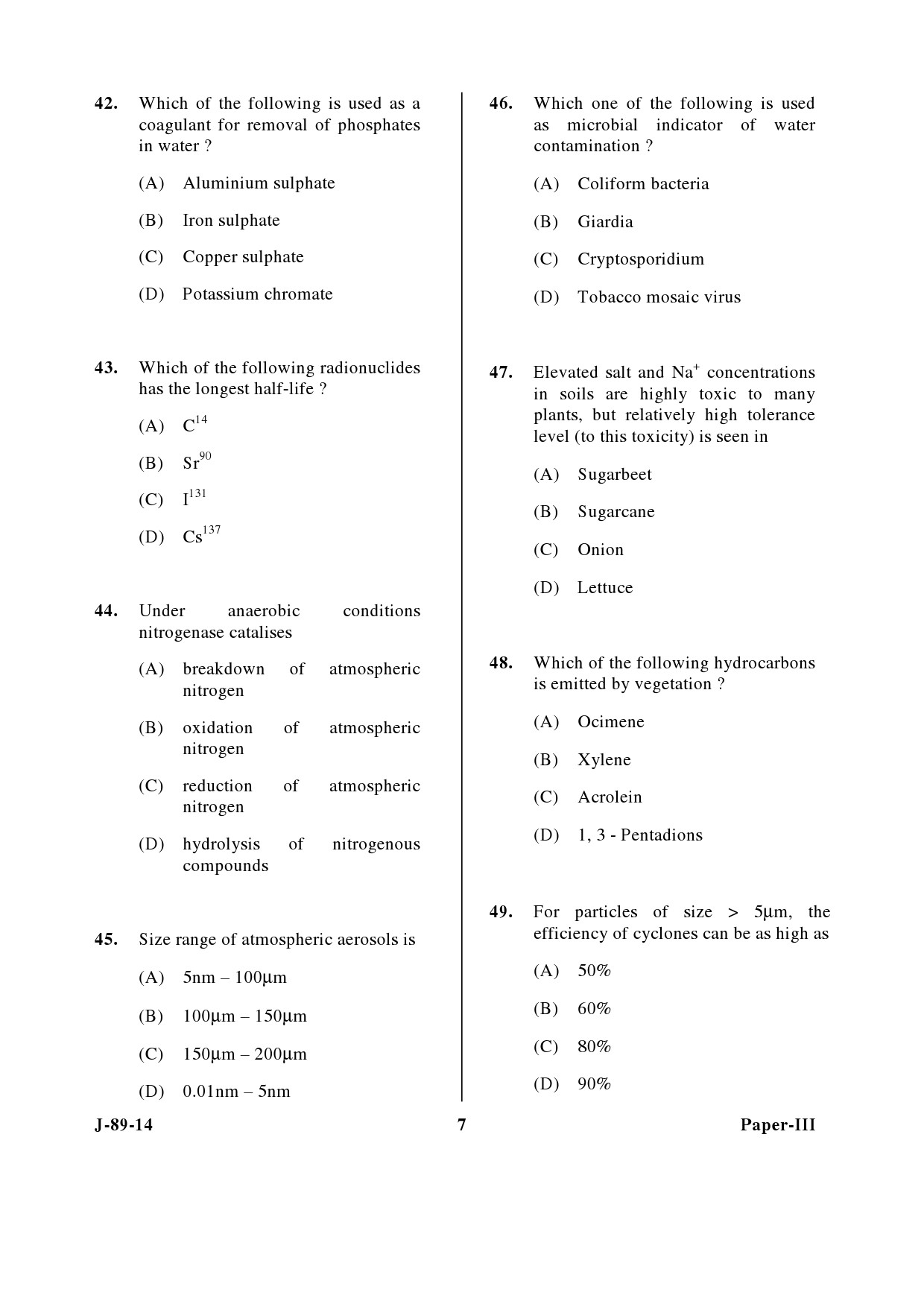 UGC NET Environmental Science Question Paper III June 2014 7