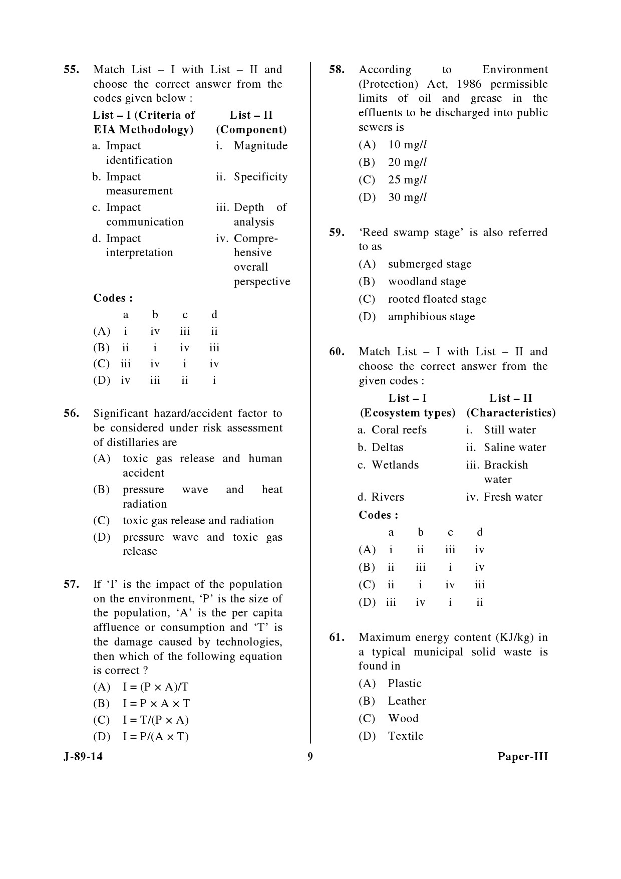 UGC NET Environmental Science Question Paper III June 2014 9