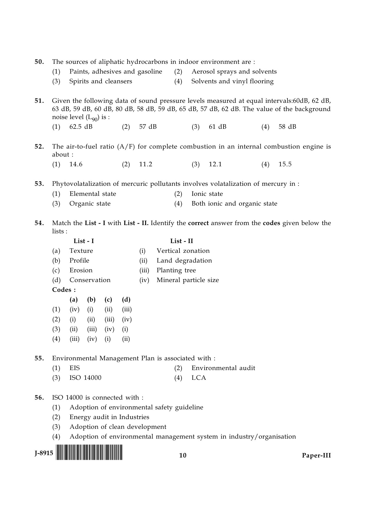 UGC NET Environmental Science Question Paper III June 2015 10