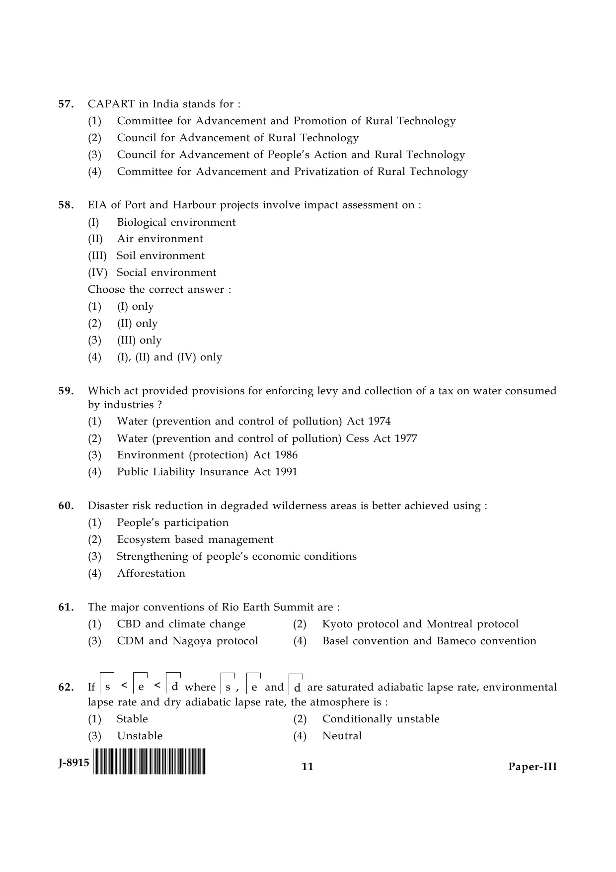 UGC NET Environmental Science Question Paper III June 2015 11