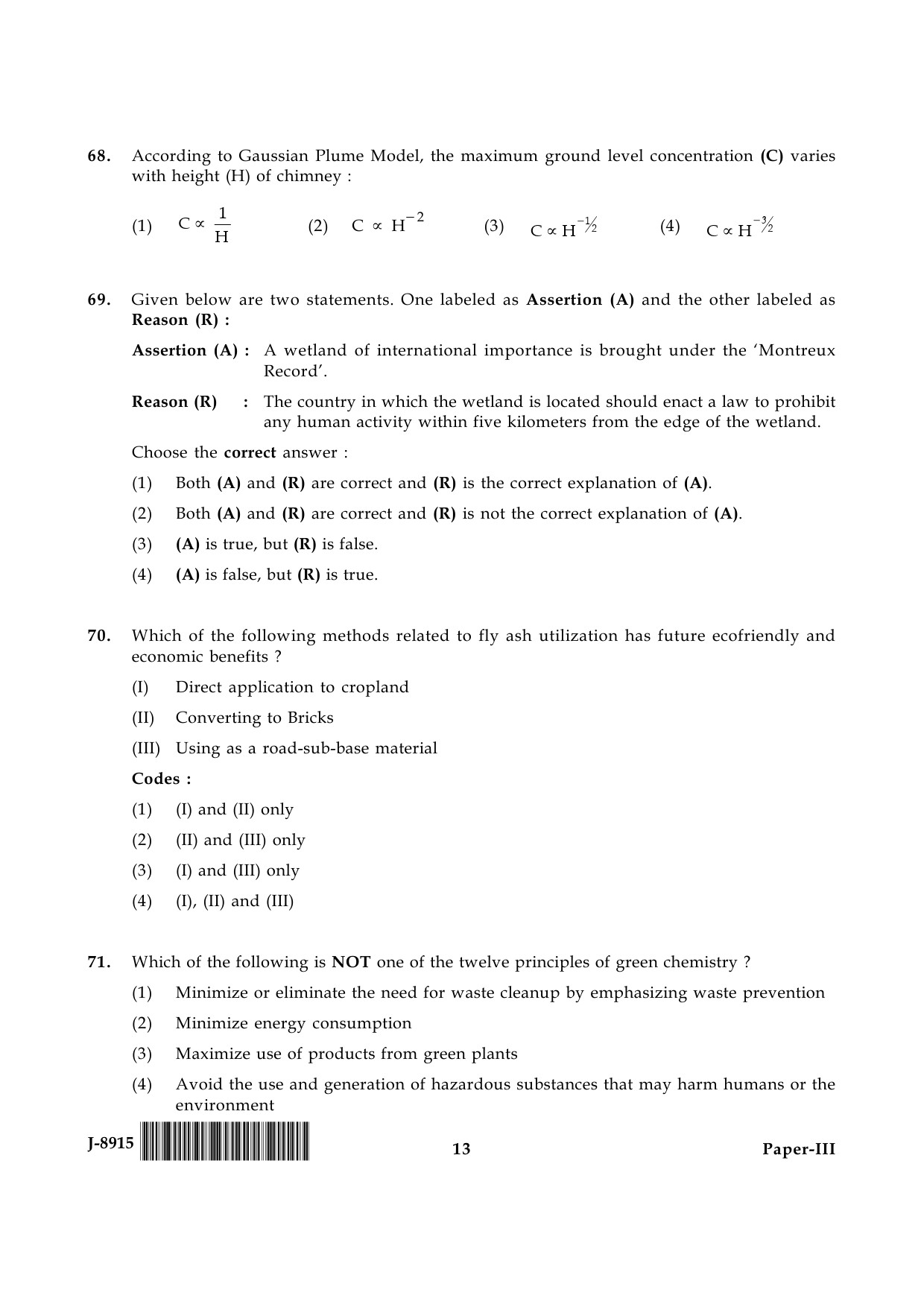 UGC NET Environmental Science Question Paper III June 2015 13