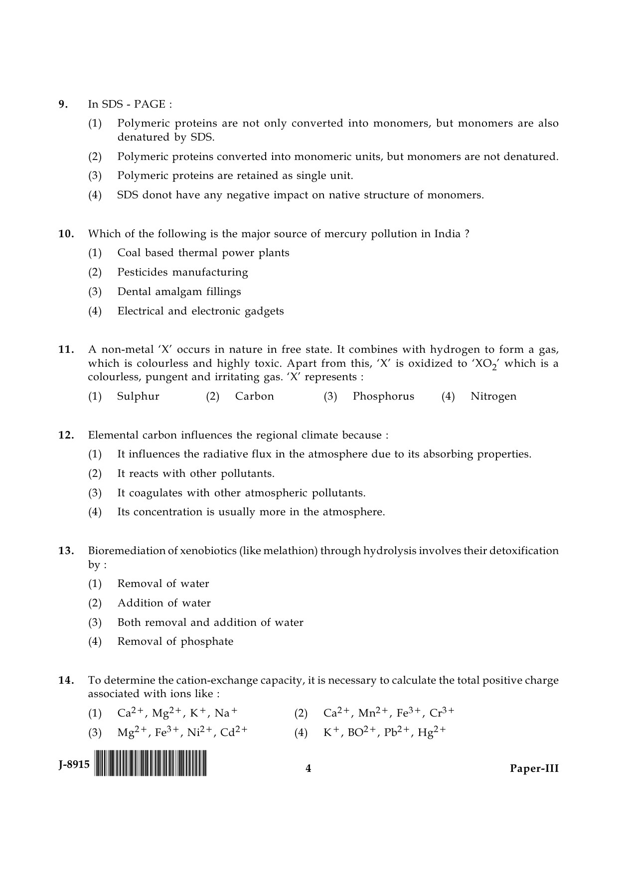 UGC NET Environmental Science Question Paper III June 2015 4