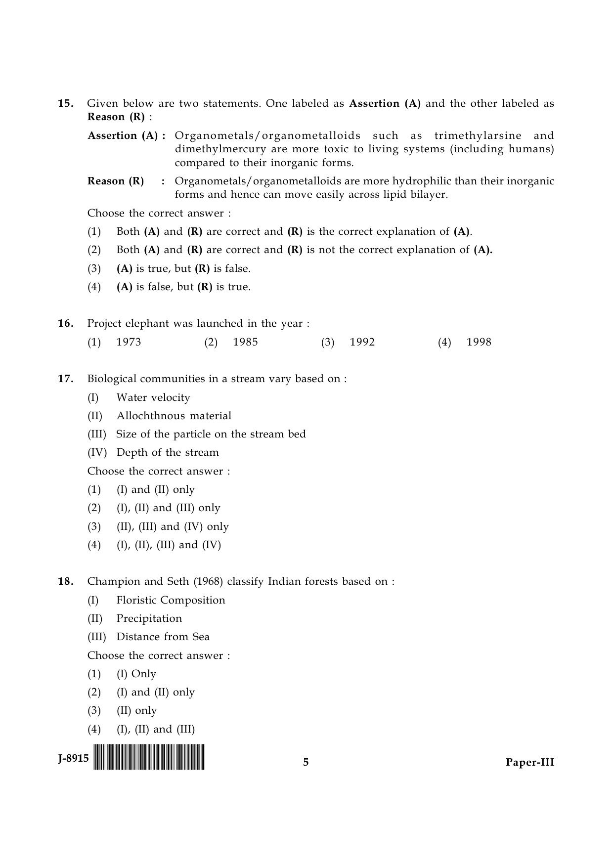 UGC NET Environmental Science Question Paper III June 2015 5