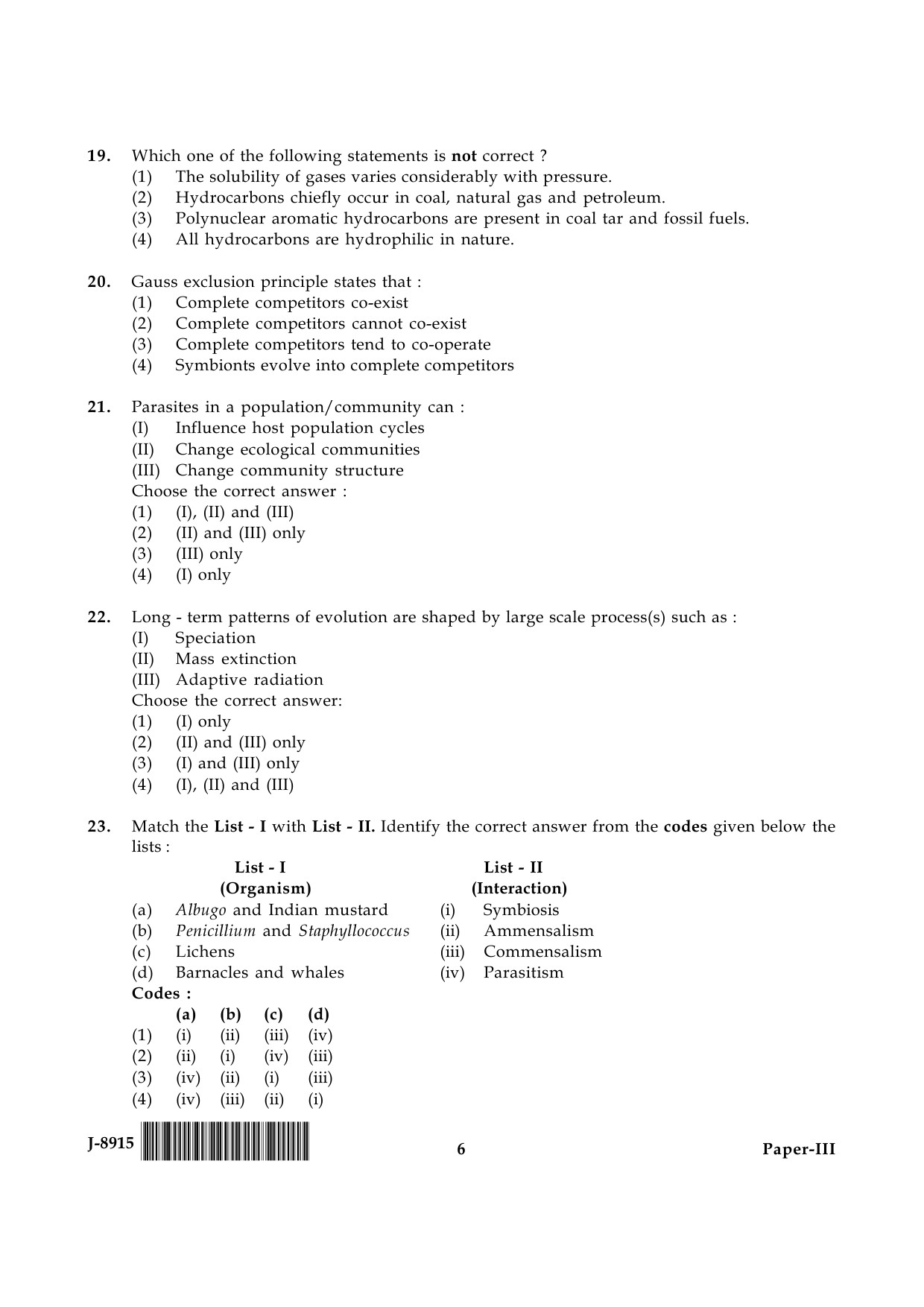 UGC NET Environmental Science Question Paper III June 2015 6