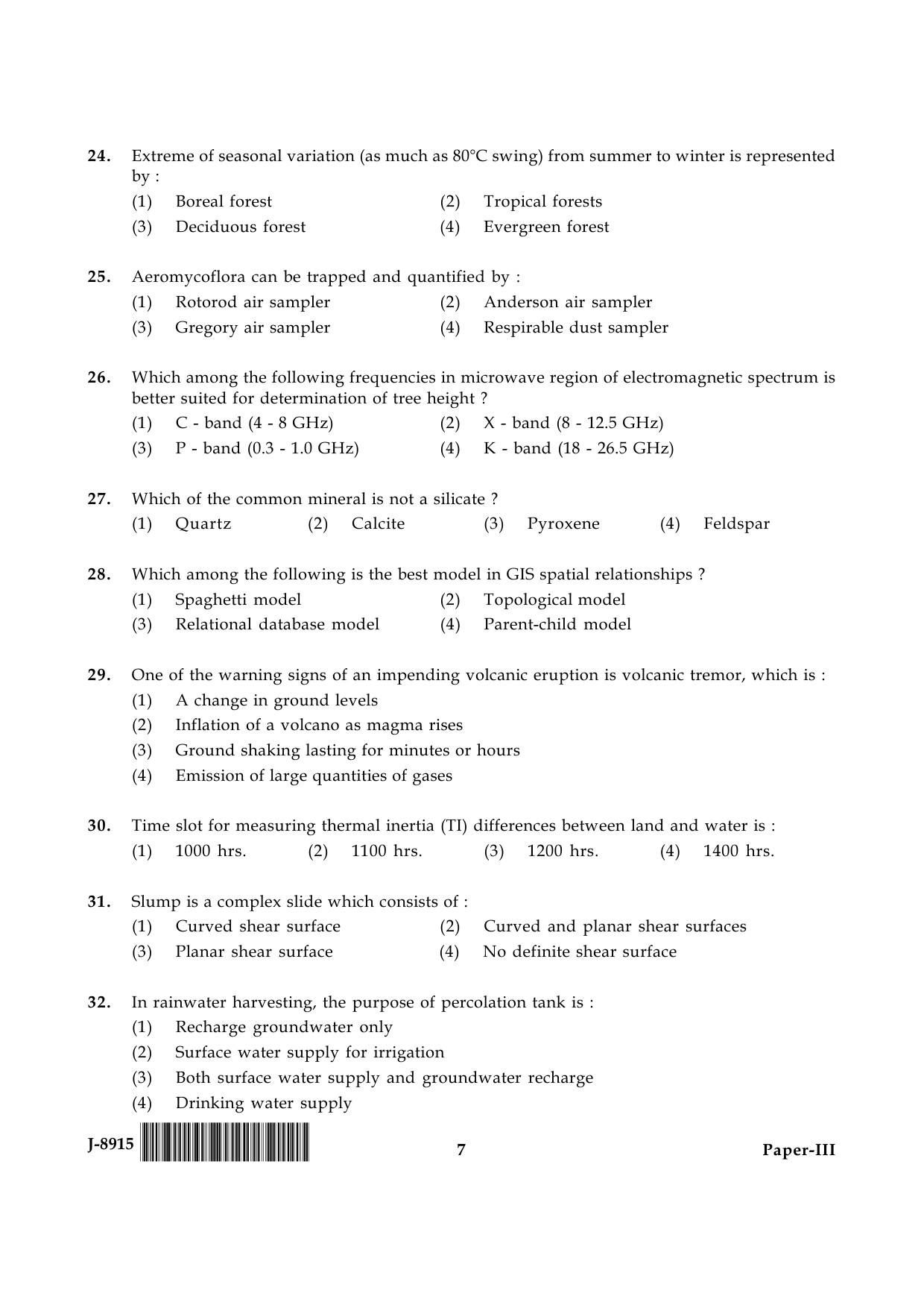 UGC NET Environmental Science Question Paper III June 2015 7