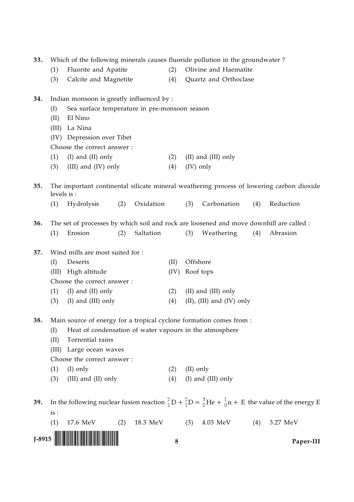 UGC NET Environmental Science Question Paper III June 2015 8