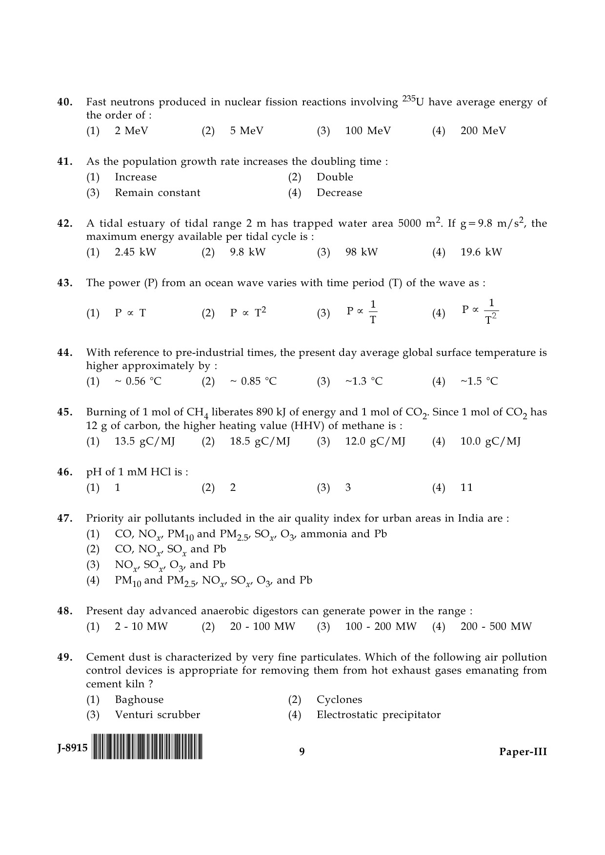 UGC NET Environmental Science Question Paper III June 2015 9