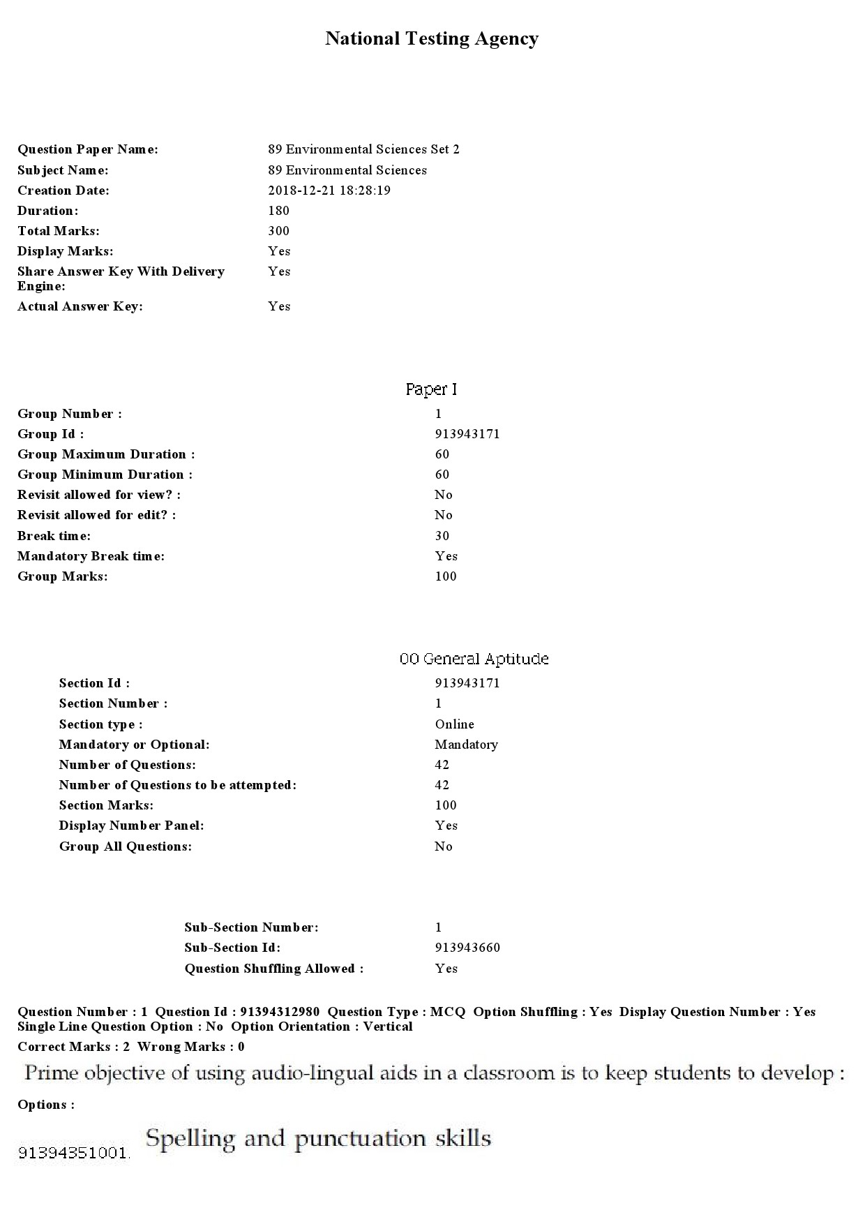 UGC NET Environmental Sciences Question Paper December 2018 1