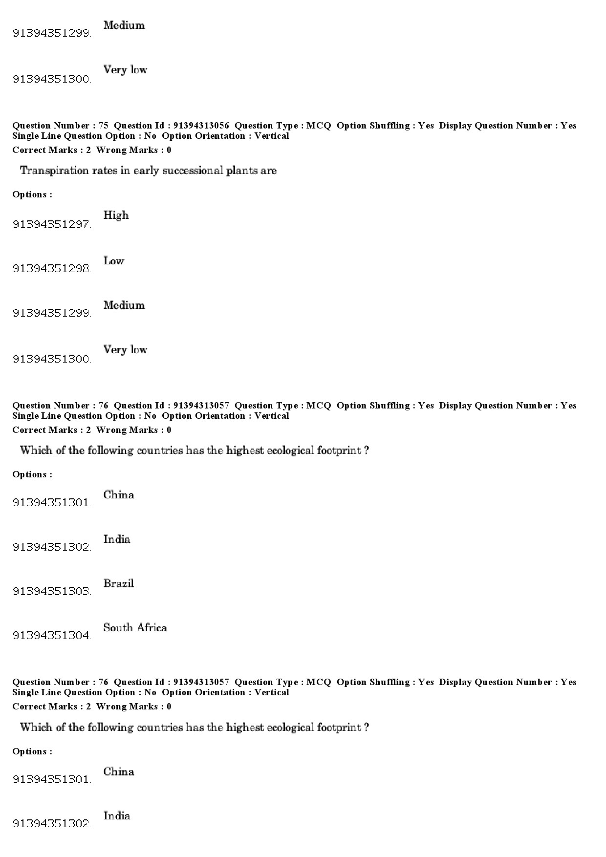 UGC NET Environmental Sciences Question Paper December 2018 66